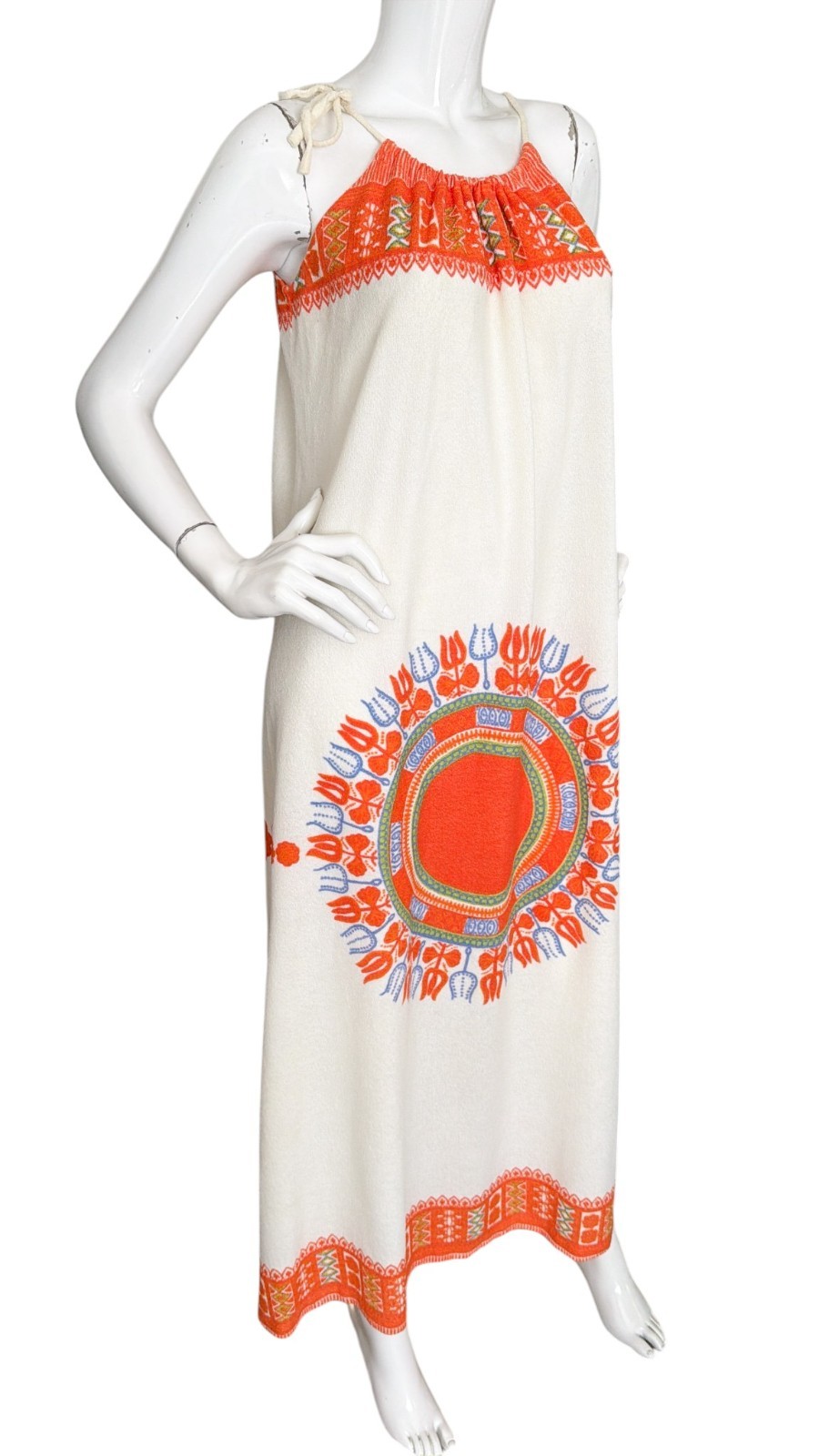 Vintage 70’s Terry Swim Coverup Maxi Dress Psychedelic Medallion Hawaiian Beach