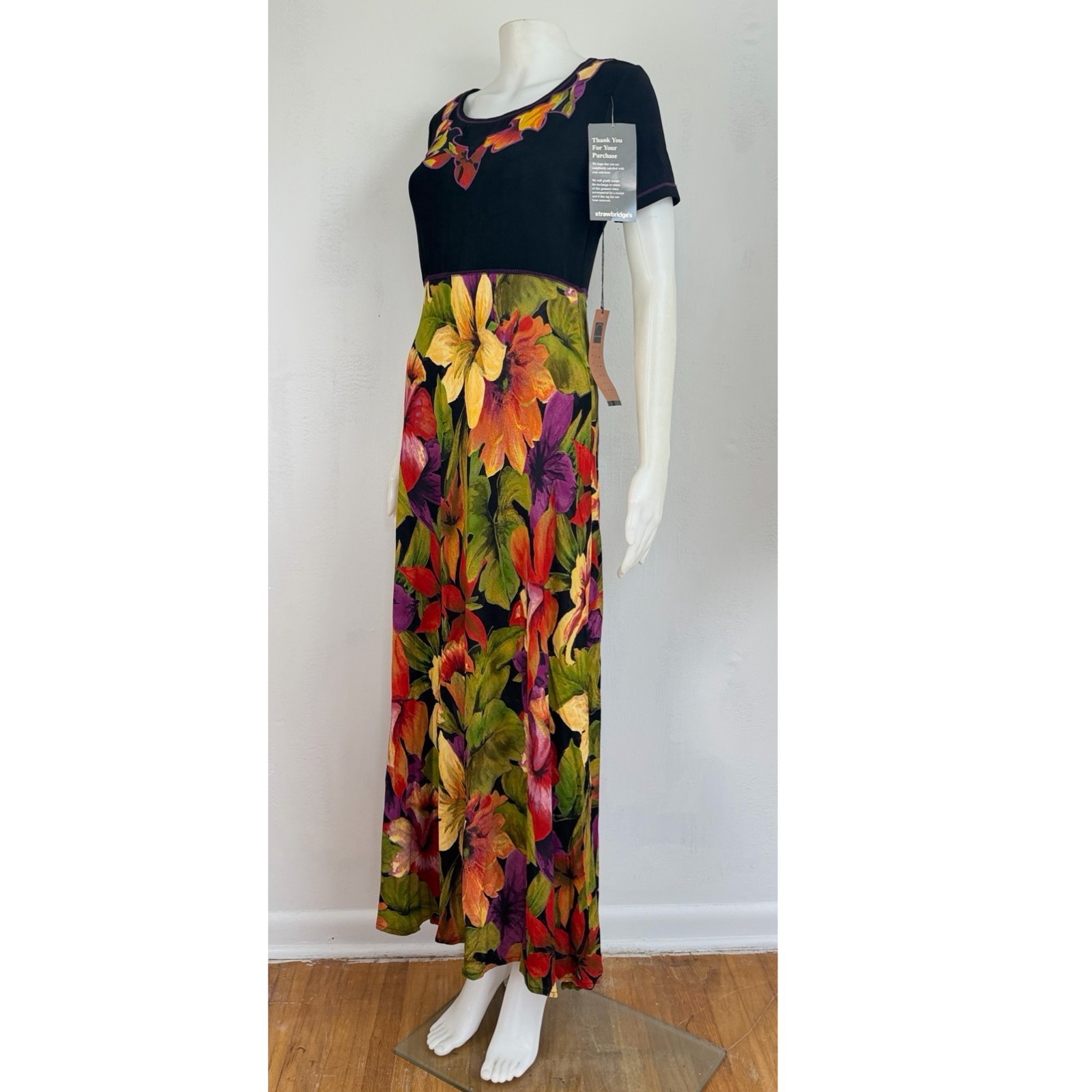 Vintage Floral Print Maxi Dress Size Small 90s Carole Little Bias Cut Sundress