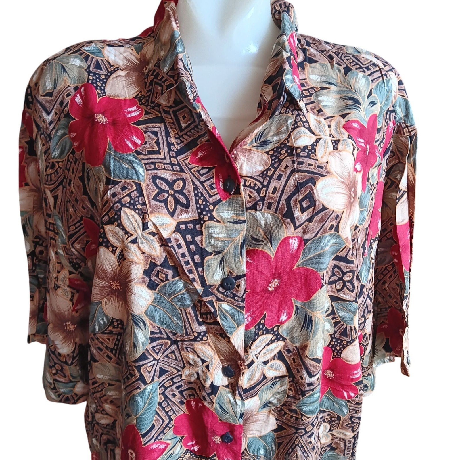 True Vintage 90’s Top NEW DS 20W XL Floral Print Padded Shoulder Granny Shirt