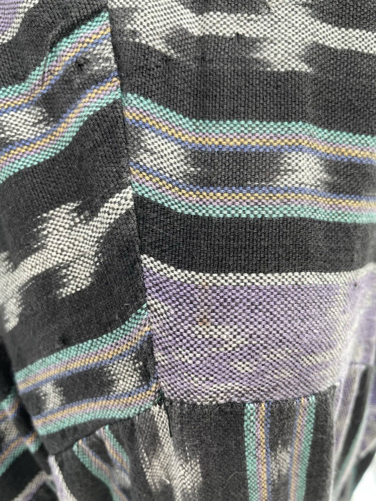 Vintage 80s Ikat Aztec EL HUARACHE Hand Woven Cotten Hippie Boxy Shirt Top med