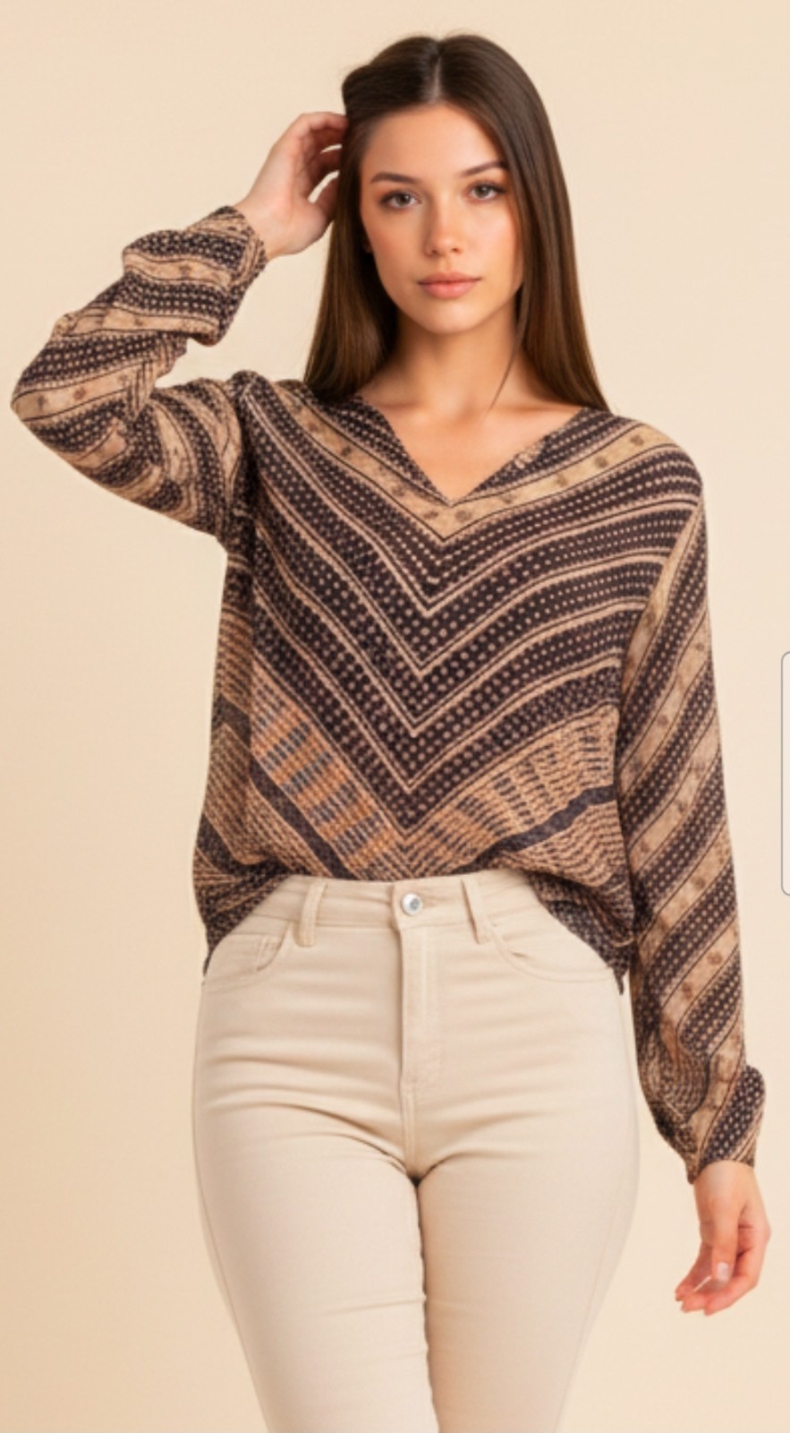 BIBA Retro Vtg Silk 80s BOHO CHIC Hippie Tunic Top Blouse 42 L