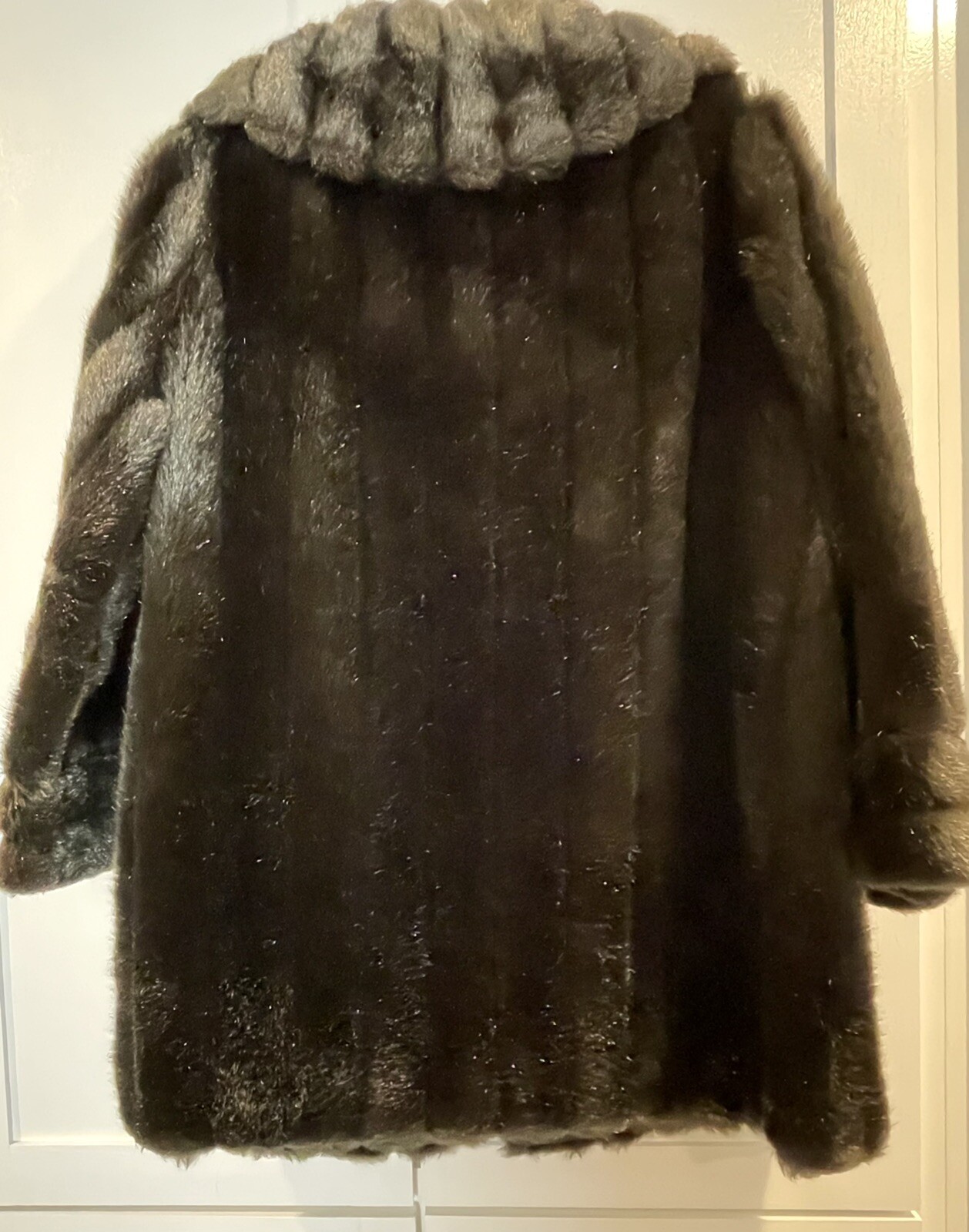 Vtg 1960 Black Faux Mink Fur Coat Shawl Collar Mar-Del Rice + Betmar Bucket Hat