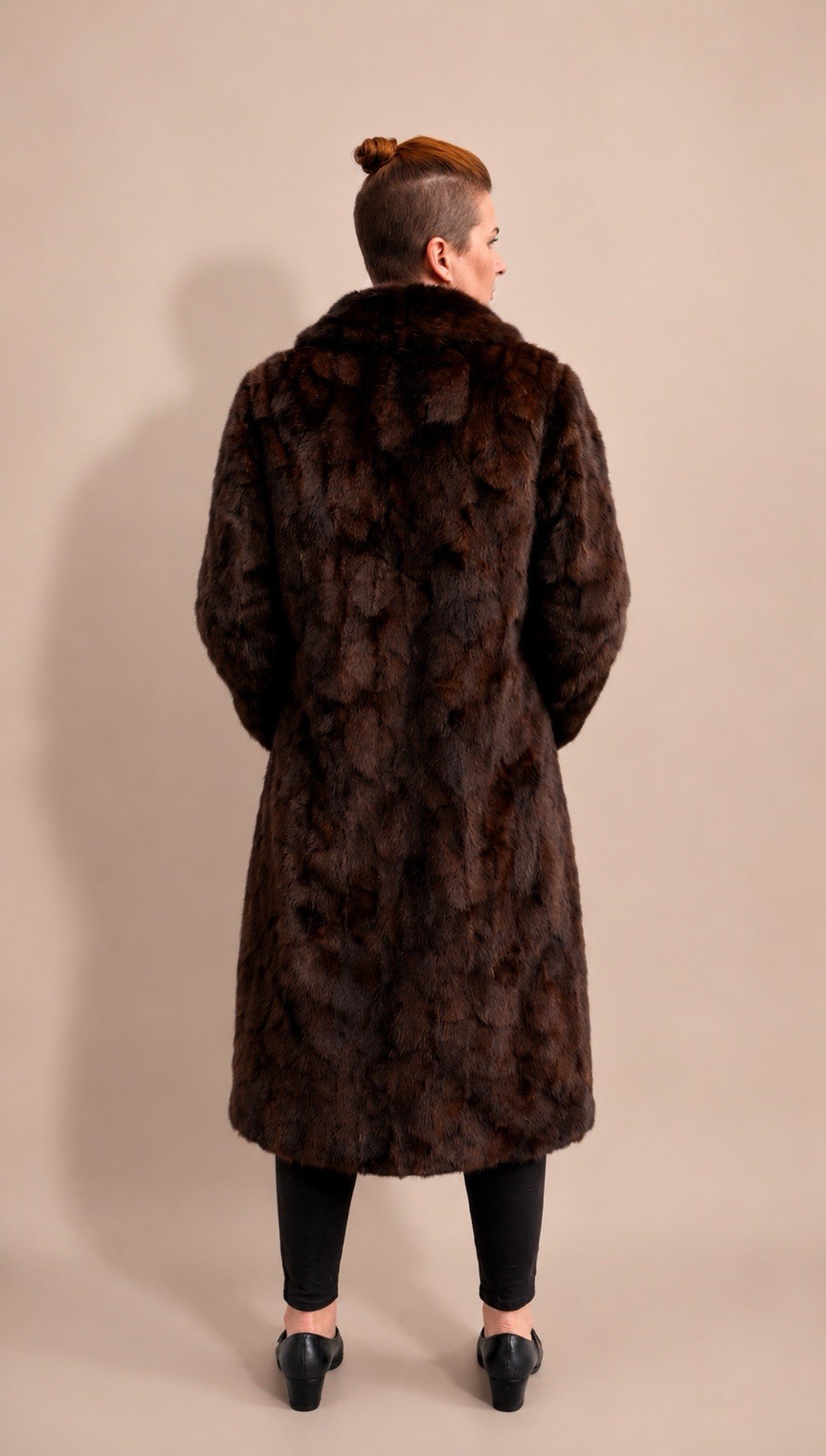 Vintage Full-Length Pieced Ranch Mink Fur Coat Massive Sweep Leather Belt Lux