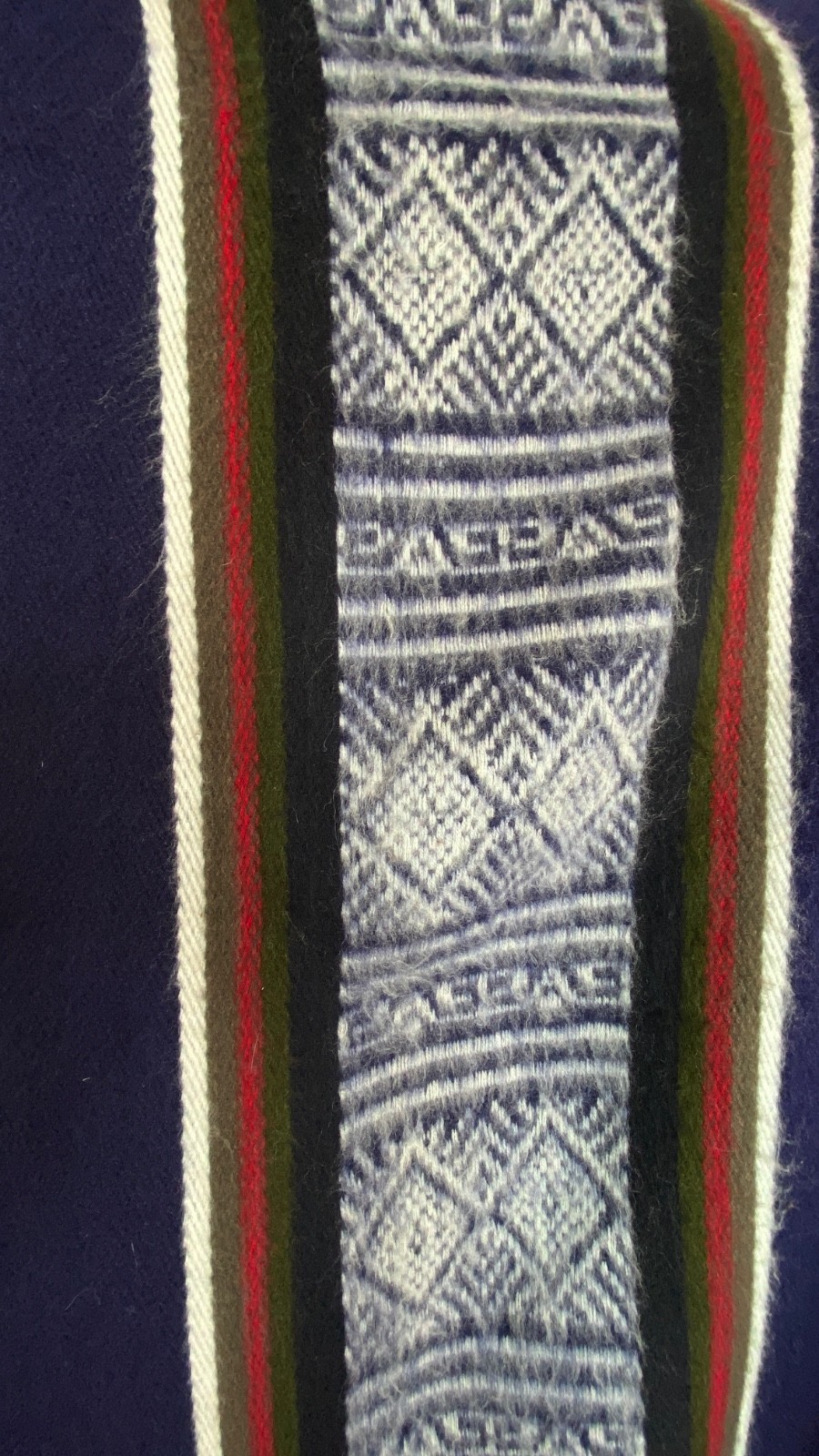Vintage 1970s blue alpaca wool poncho long striped fringe unisex boho blanket