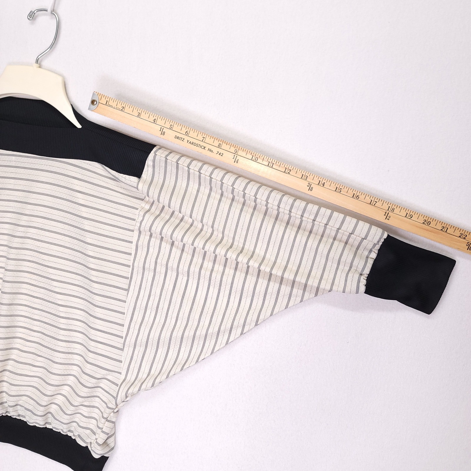Vintage ReAction Plus California Batwing Striped Metallic Lurex Top Black Cream