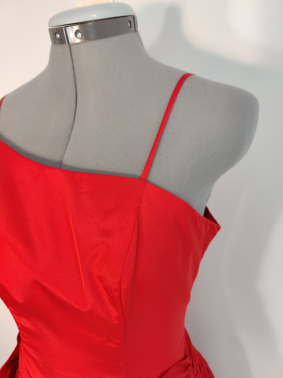 Vtg 80s Prom Dress Red Satin Sleeveless Bow Formal Party Sz M ILGWU