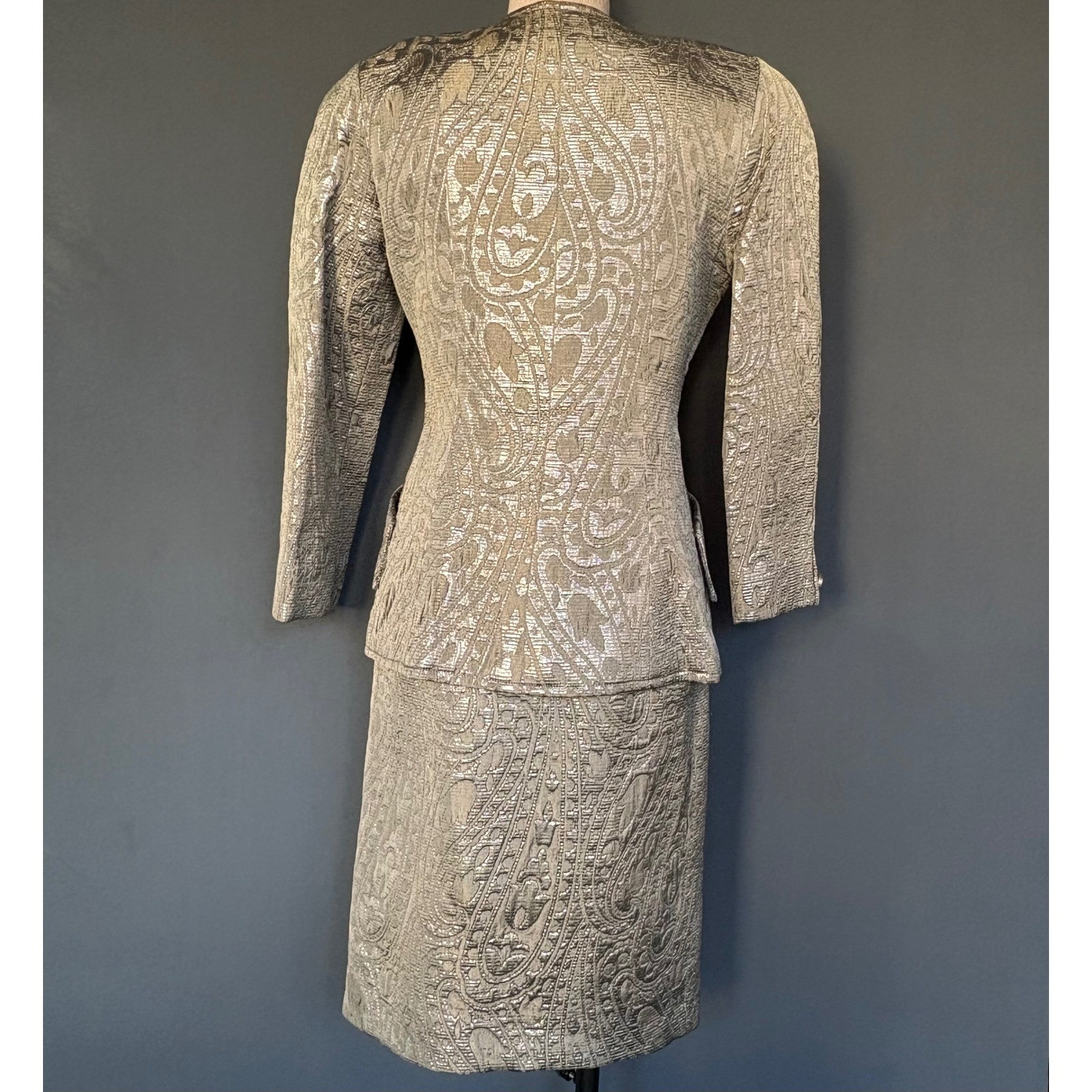 Victor Costa Brocade Skirt Suit | Metallic Paisley | Sz 10 | Vintage 1980s
