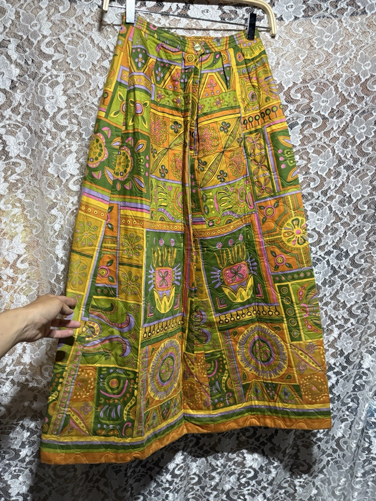 Alex Colman California Colorblock Quilted skirt in vibrant colors XS 70s