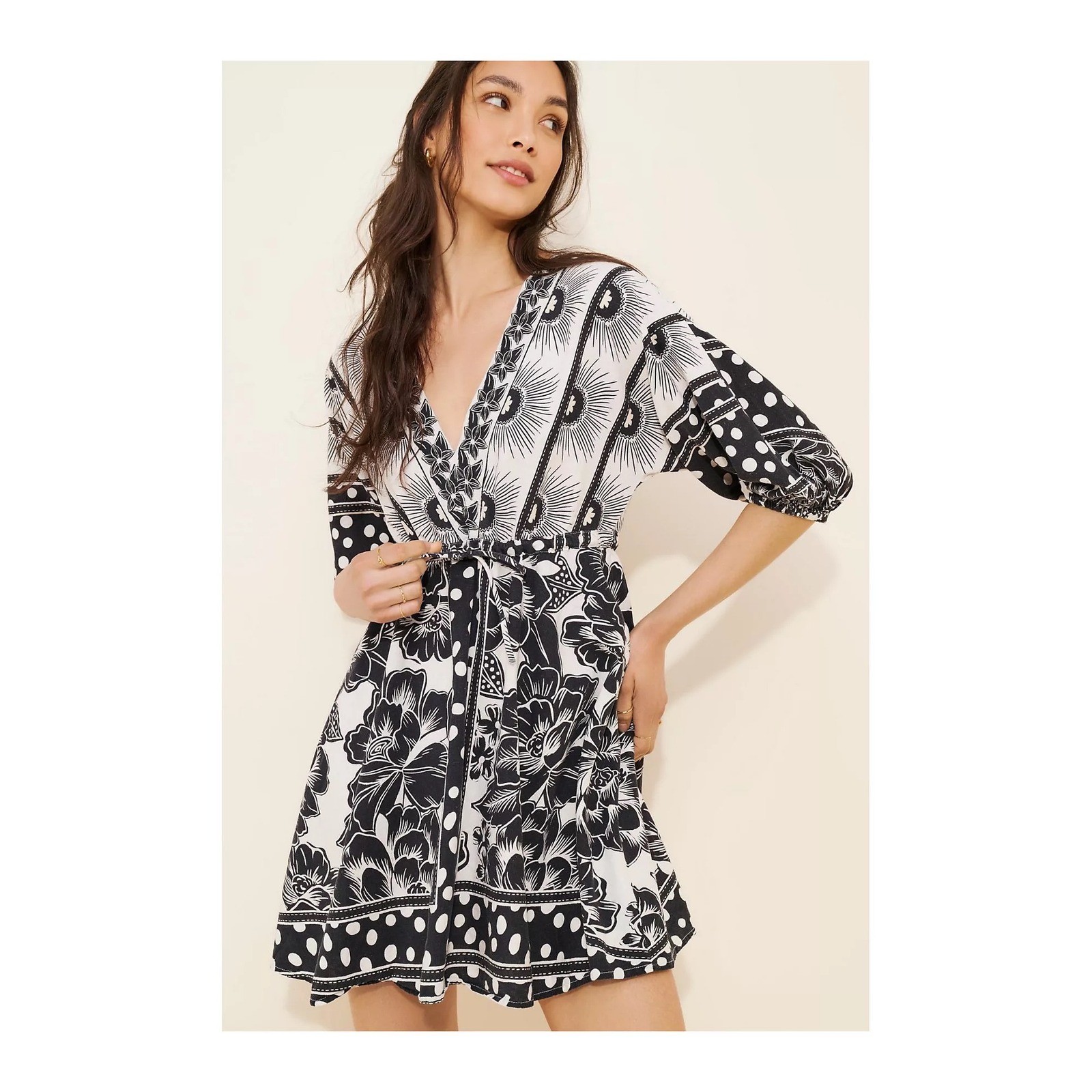 NWT Farm Rio x Anthropologie Puff-Sleeve Mini Dress | Size XS Petite