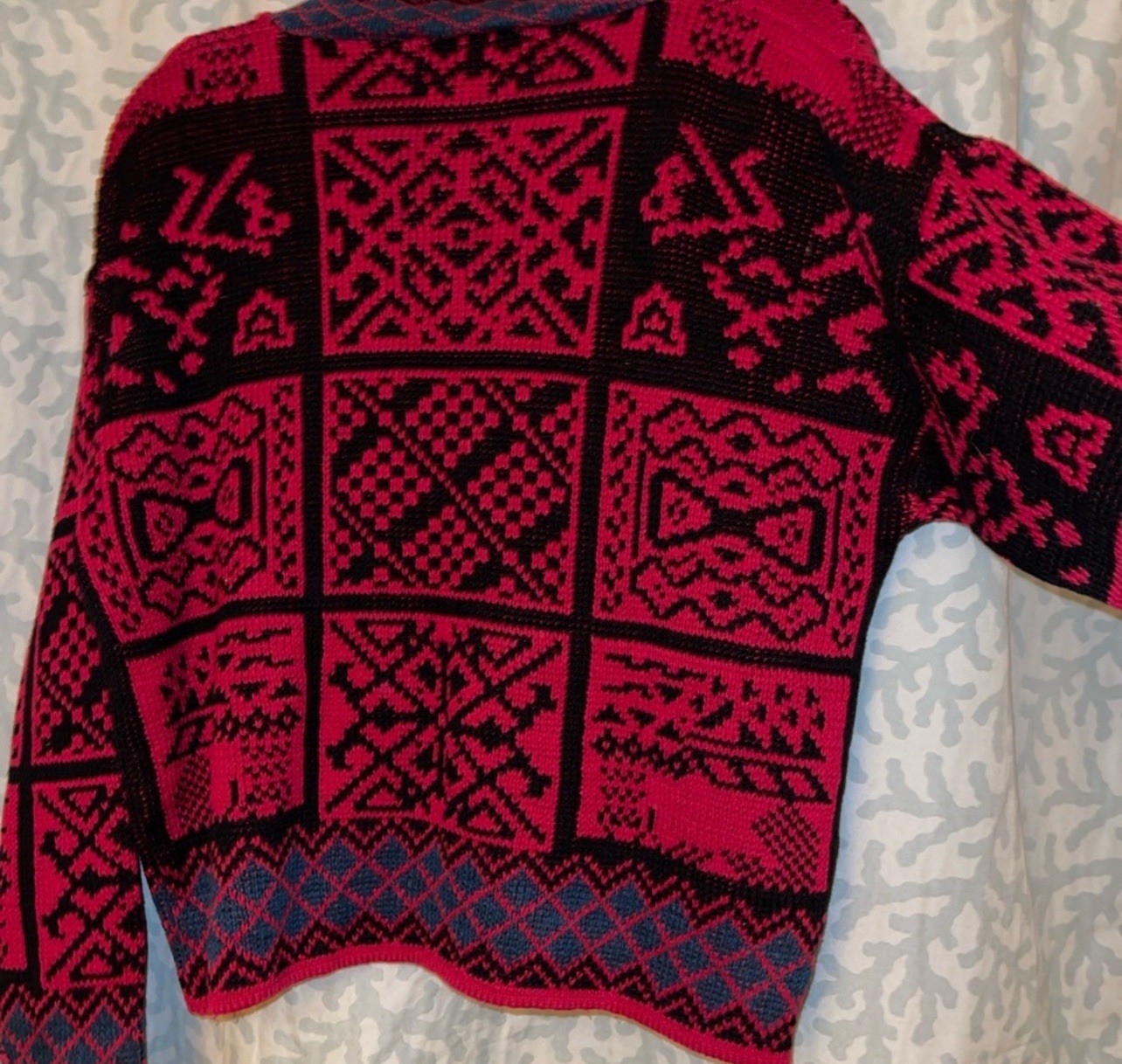 Vintage 90s Geometric Grandpa Sweater Cardigan Button Up Ramie Cotton Size M