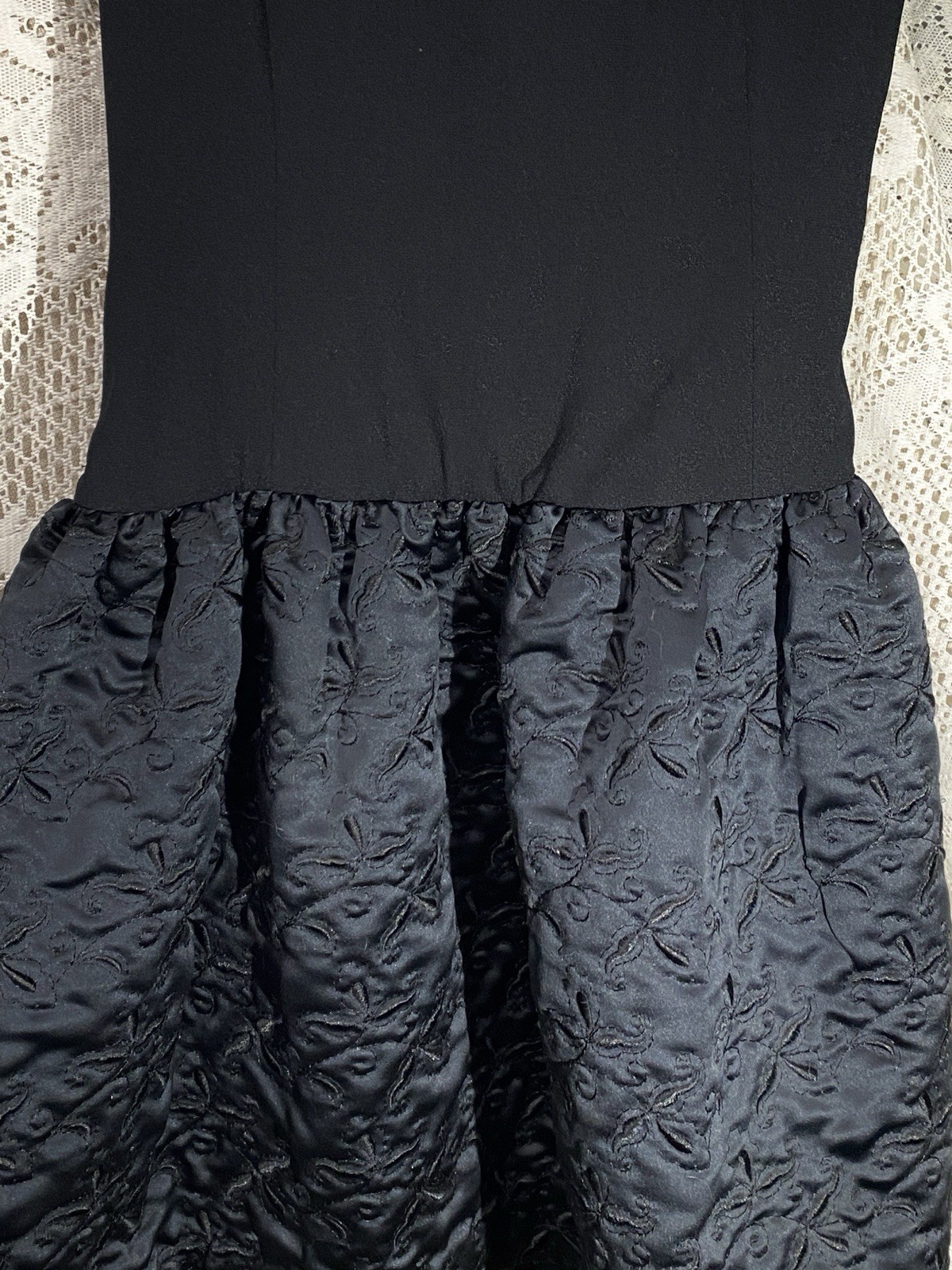 Black Dress Bill Blass Vintage Designer Size 12 / Drop Waist /Full Quilted Skirt
