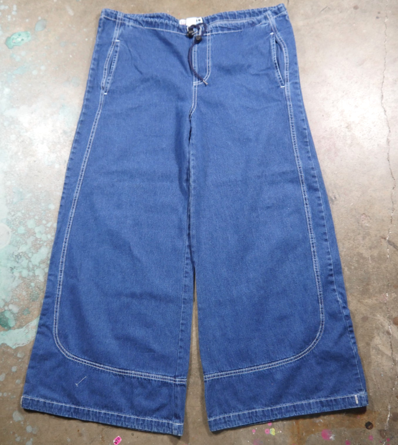 Vintage 90s Kikwear Kik Girl Wide Leg Baggy Drawstring Jeans Size M Rave Jnco US