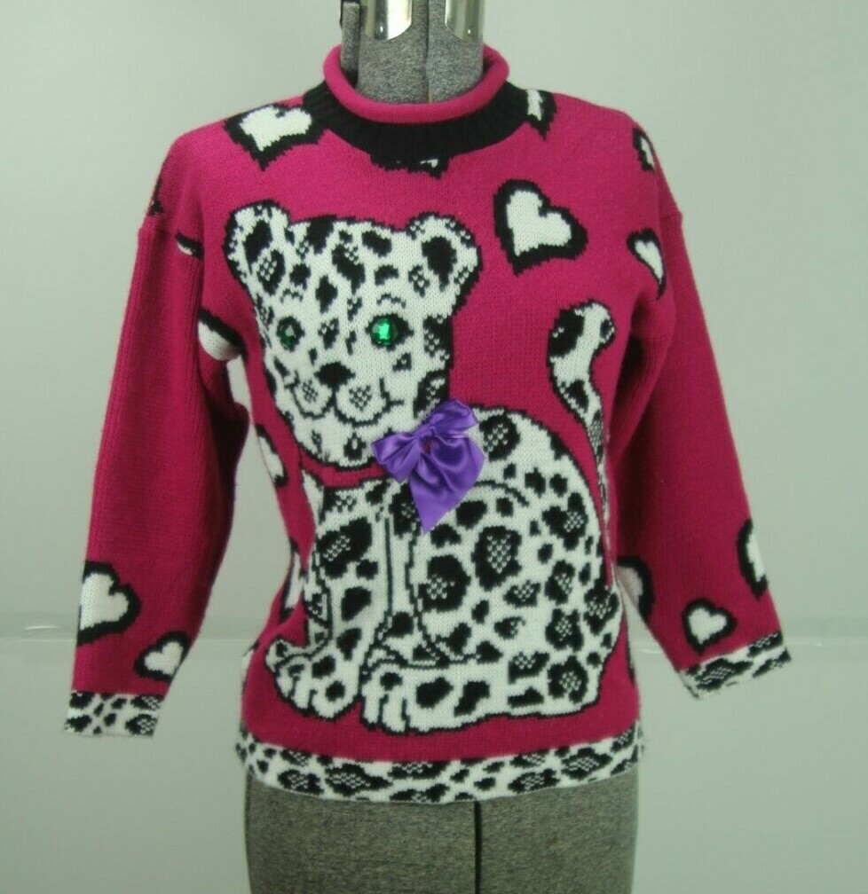Vintage Heartworks Snow Leopard Sweater Size XS Fairy Kei