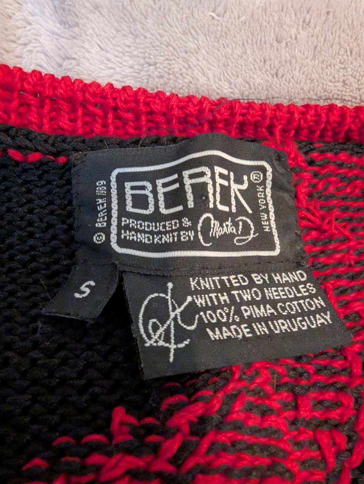 Vintage 1990s Berek Marta D Hand Knit Cardigan Sweater Large Cotton Music Band