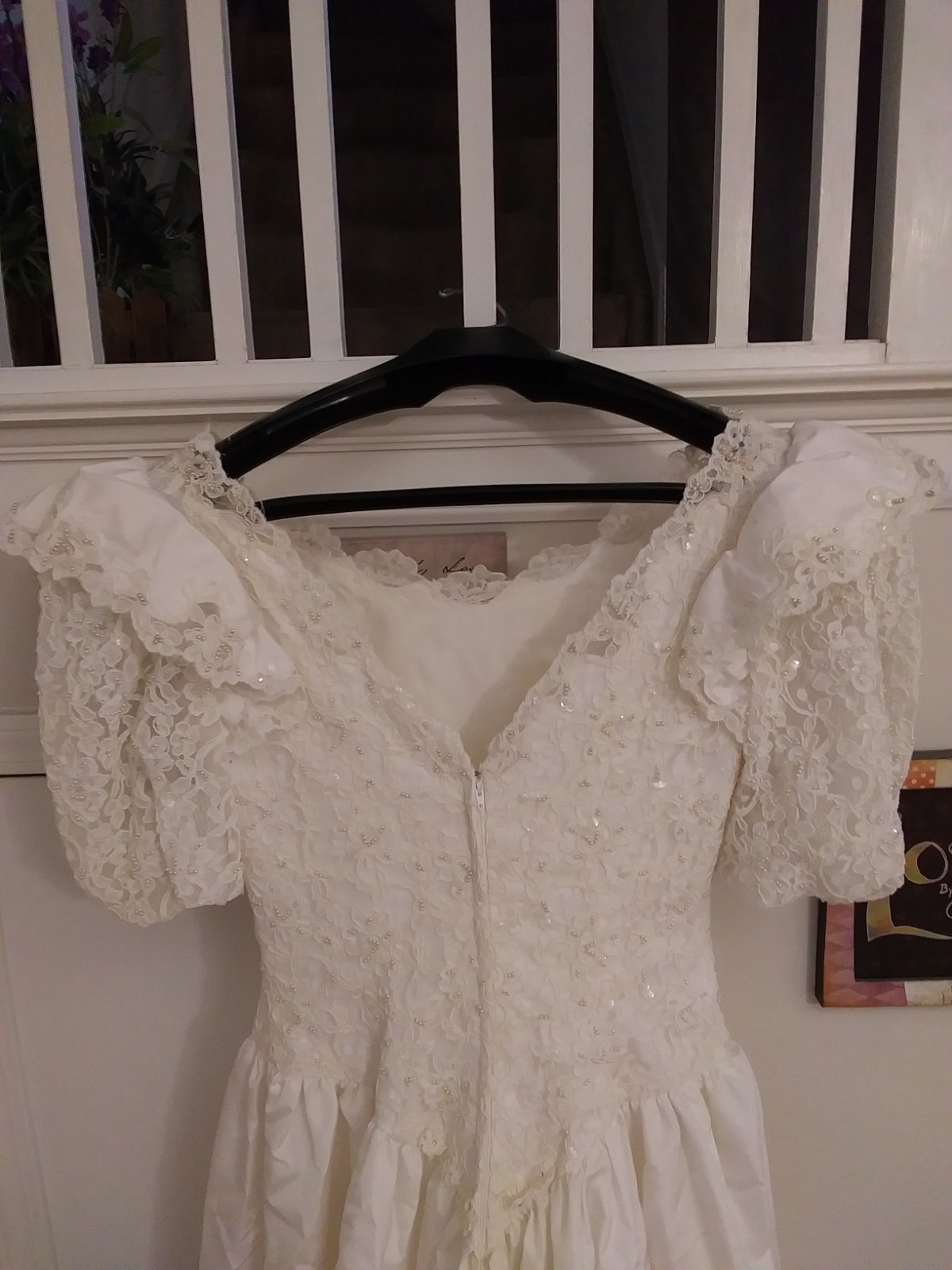ILGWU Vintage 1970’s Satin Lace Bodice Long Train Princess Style Wedding Dress M