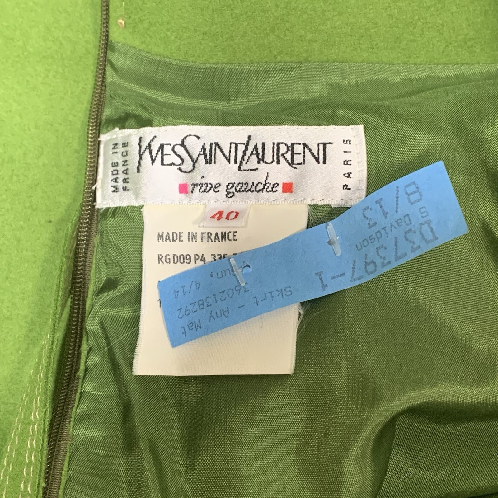VTG 70s Saint Laurent Rive Gauche YSL Skirt Wool Green Sz FR40 US 8 France Zip