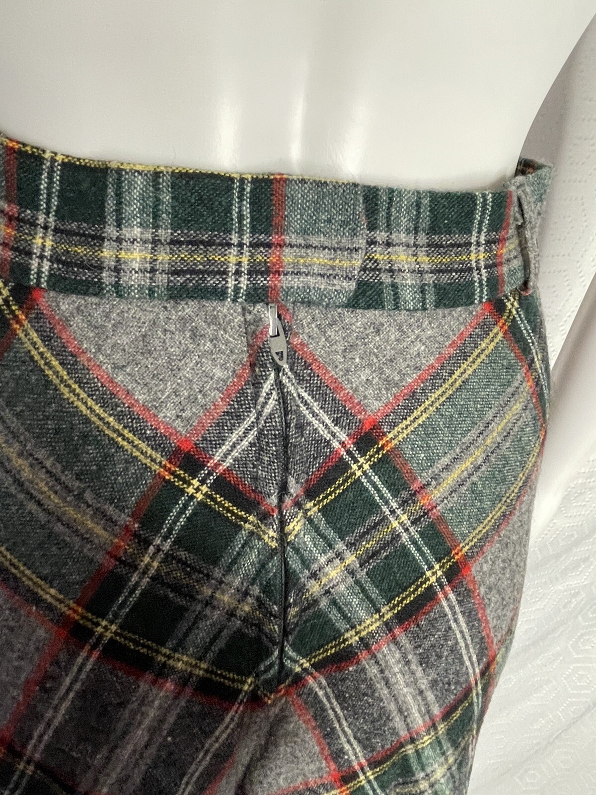 Vintage 70s Maxi Skirt Blazer Suit Wool Plaid 9/10 Wide Lapels Gray Green Red JH