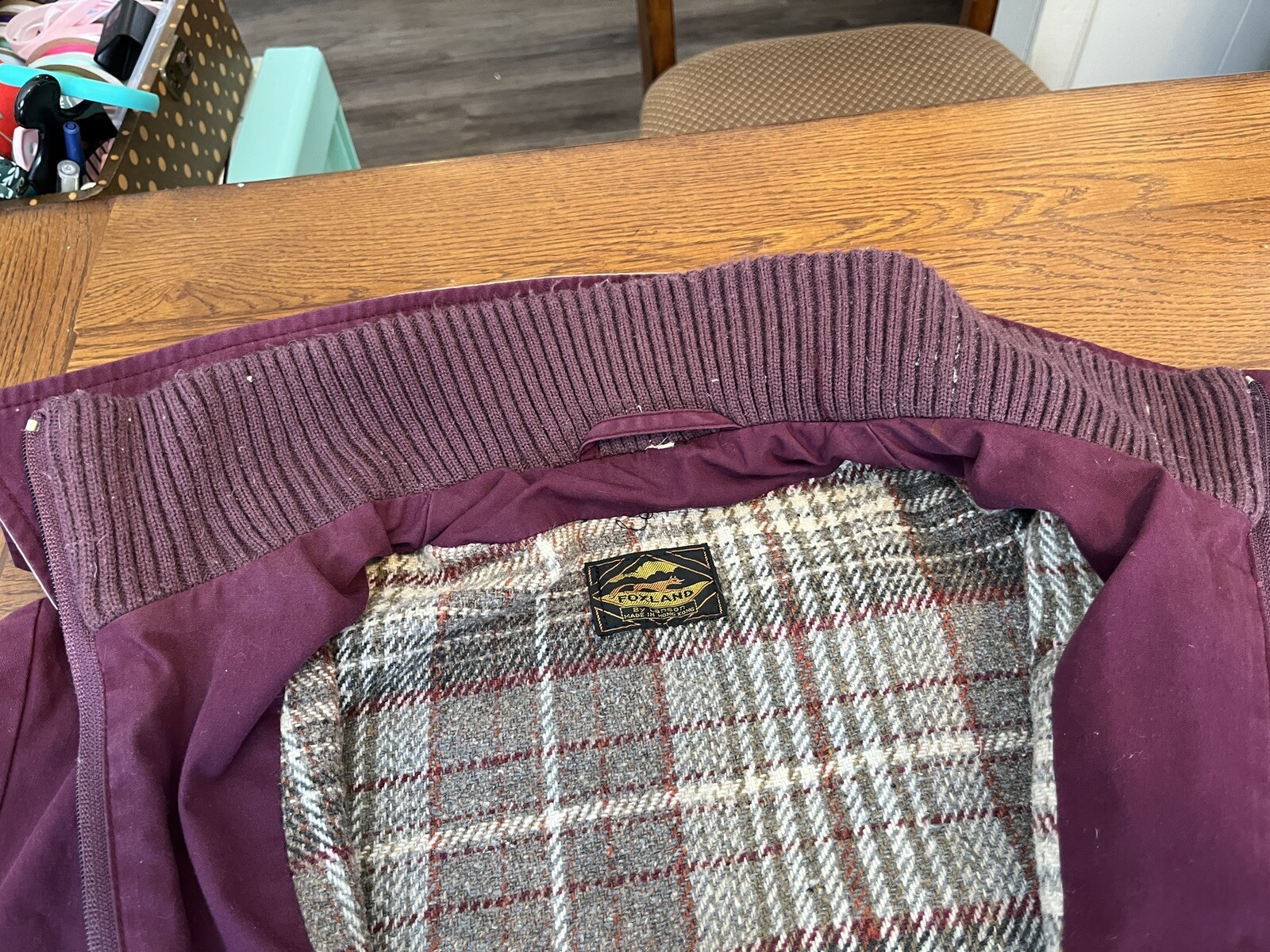 Vintage 1980s Sz Lg Foxland Zip Jacket Barn Coat Flannel Lined Purple Retro