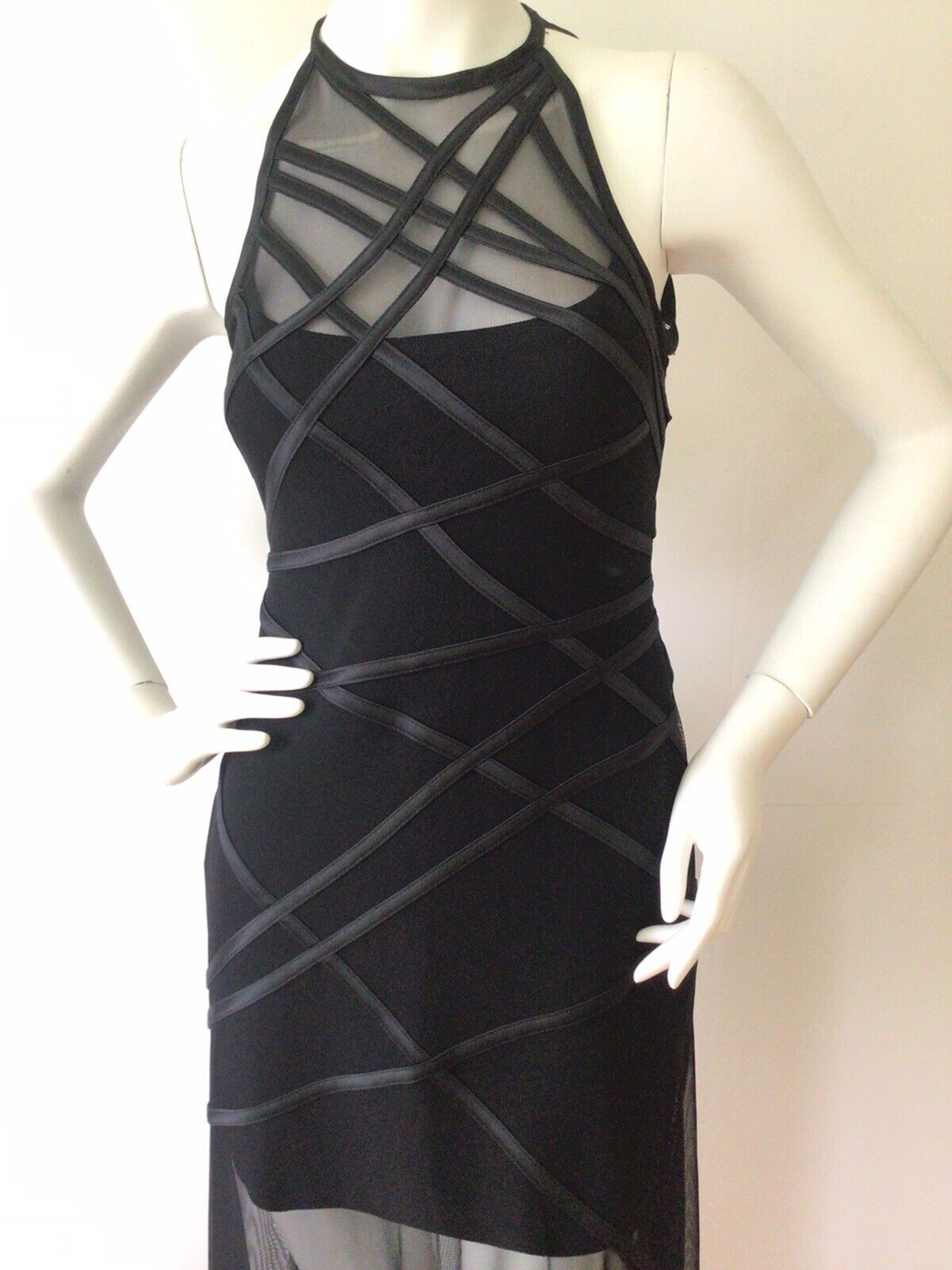 TADASHI Black Mesh Illusion Formal Cocktail Dress (Size 4)