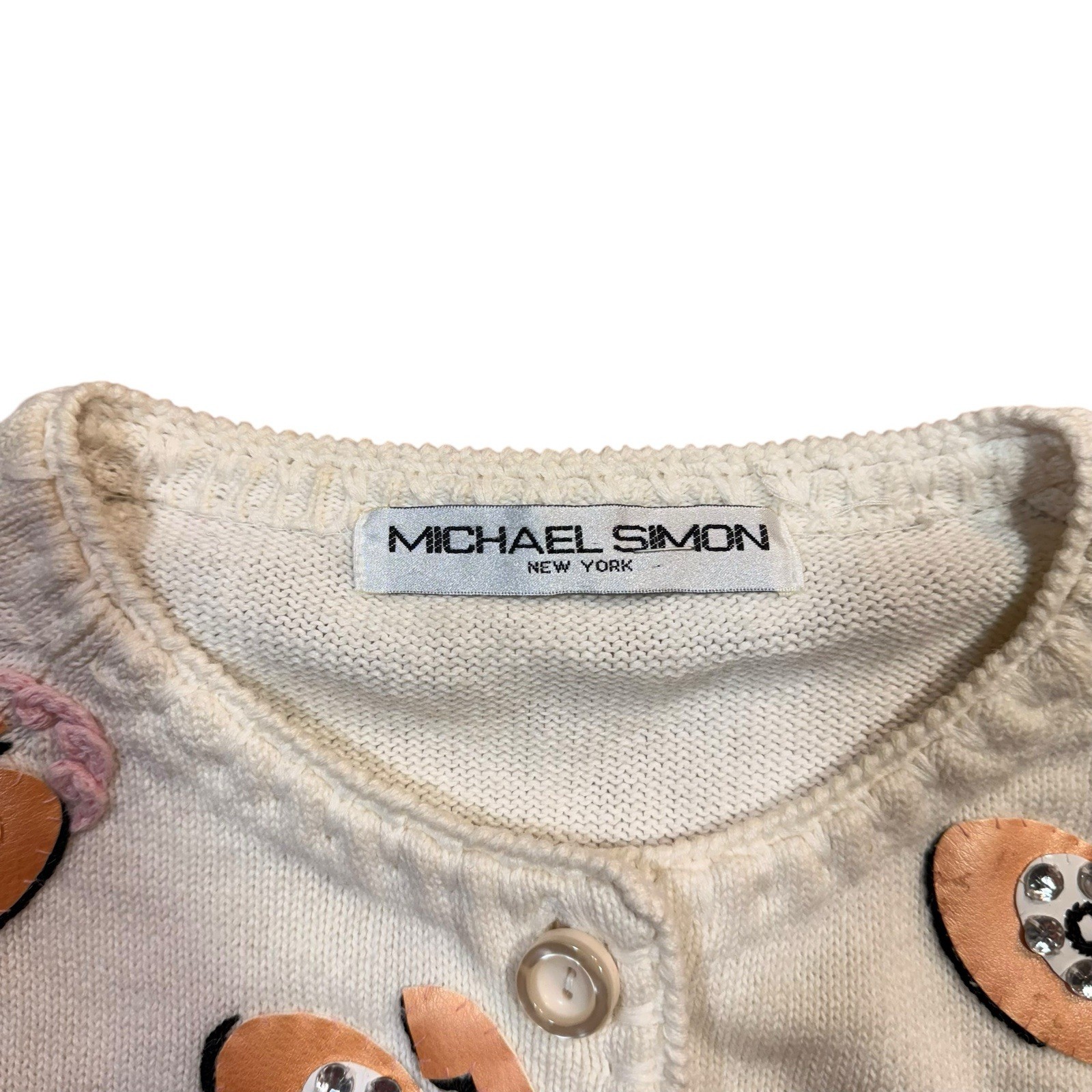 Vintage Michael Simon Sweater Women’s Small Telephone Applique Beaded Knit