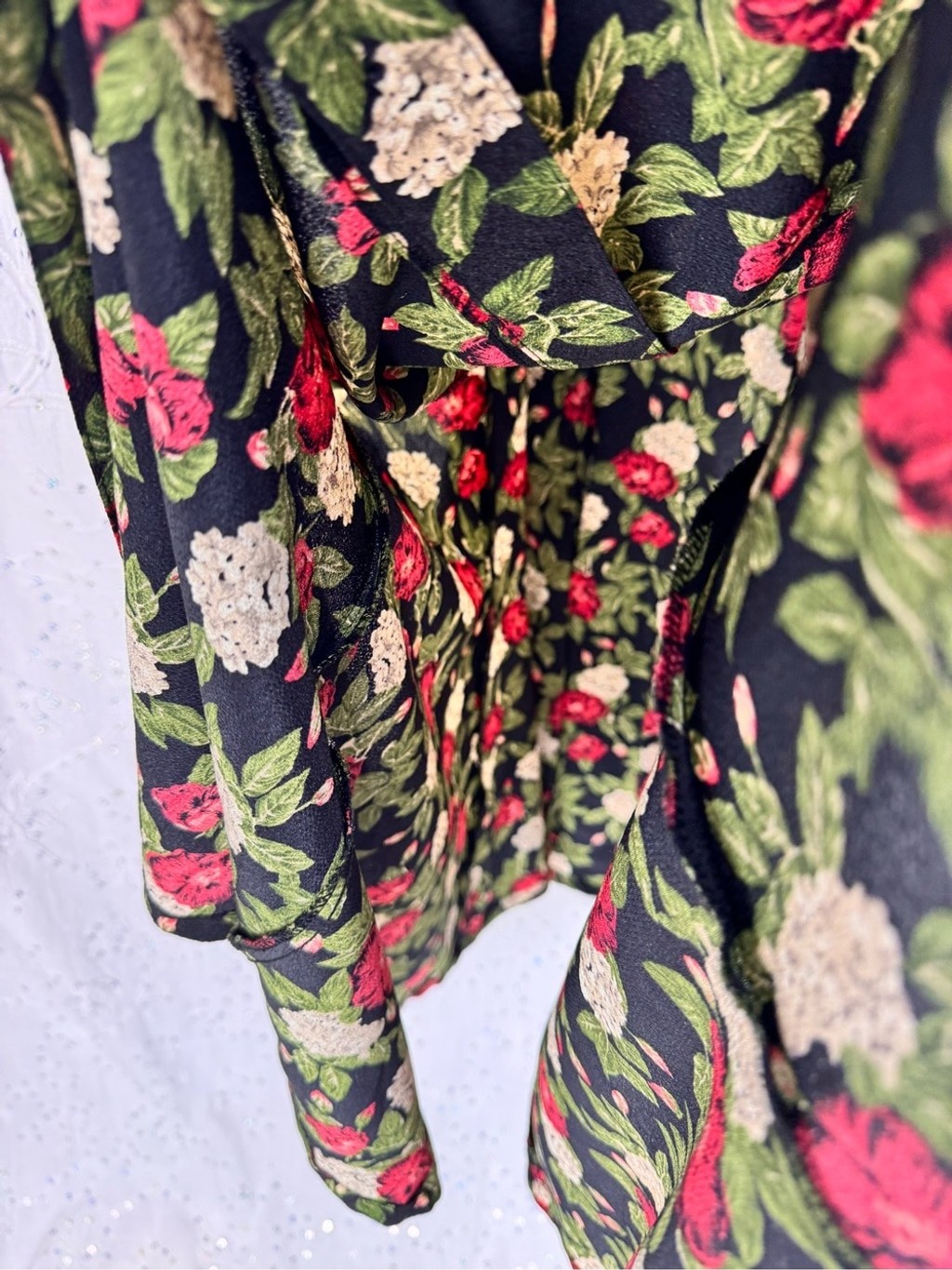 Vintage 80s 90s Northern Traditions Floral Maxi Dress Velvet Collar Button Front