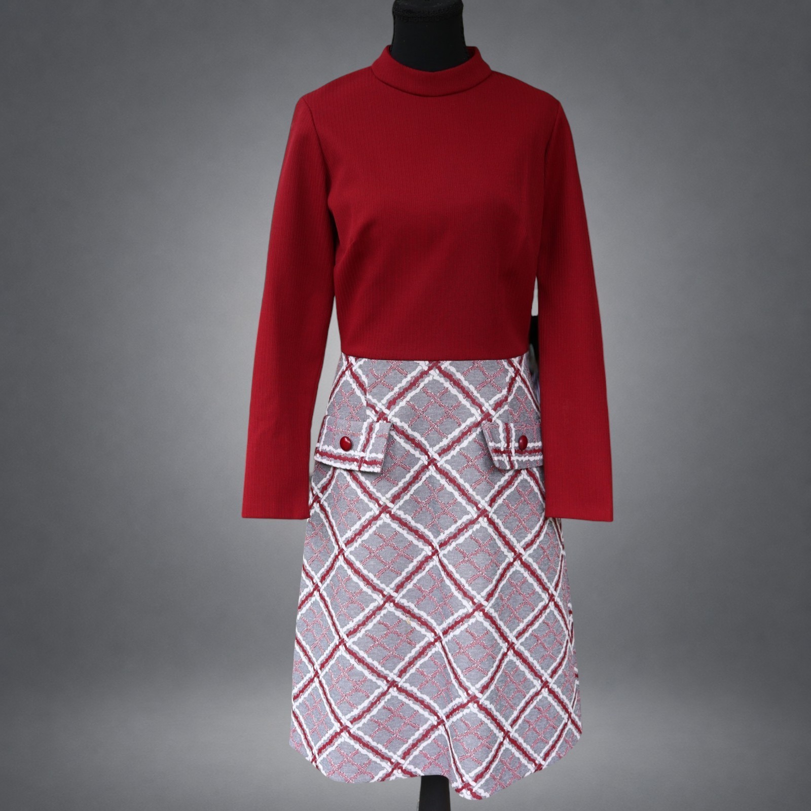 Vintage 1960s Toni Todd Red Mock Neck Plaid A-Line Dress Women’s Medium