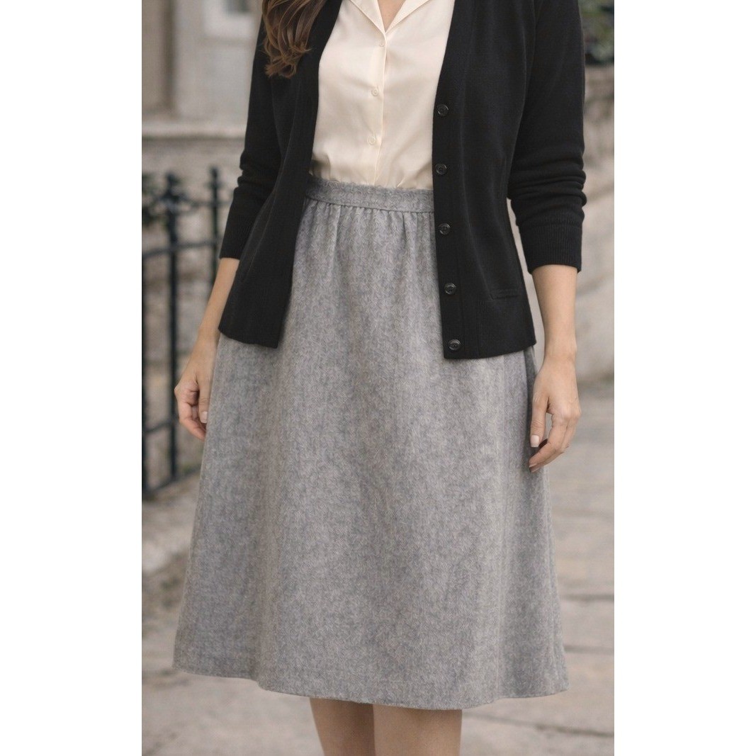 VTG Nancy Jennifer Canada Gray Wool Midi Skirt Made in Canada Women’s Size 9/10