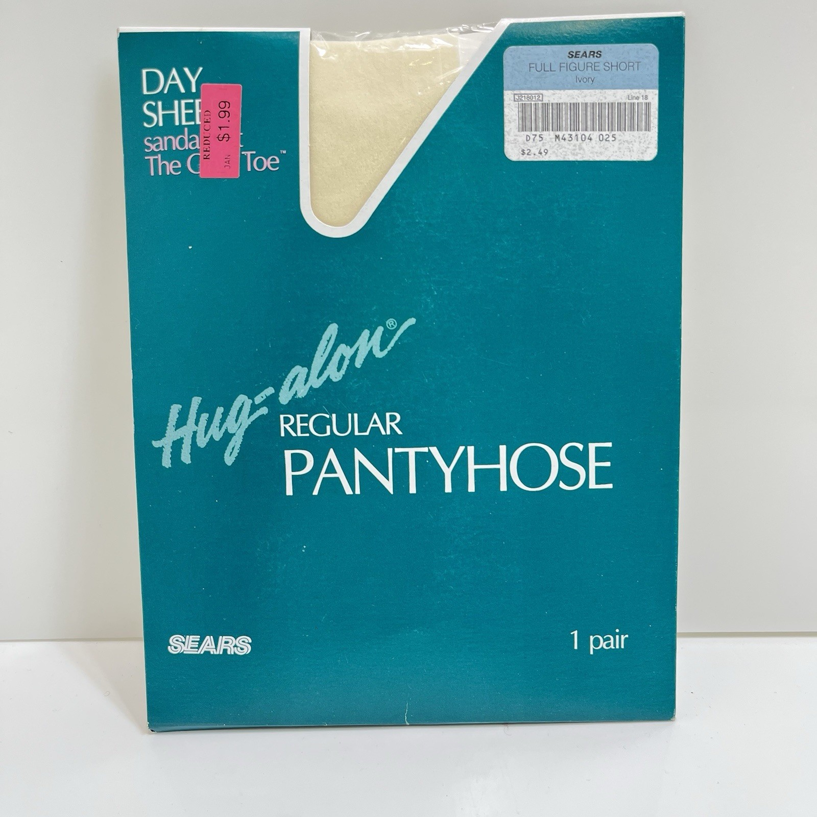 Vintage Pantyhose Full Figure Short Sheer Ivory Hug-Alon Sears