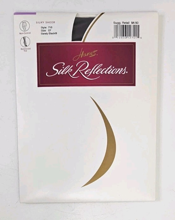 Hanes Silk Reflections Pantyhose Silky Sheer Barely Black Size EF New Old Stock