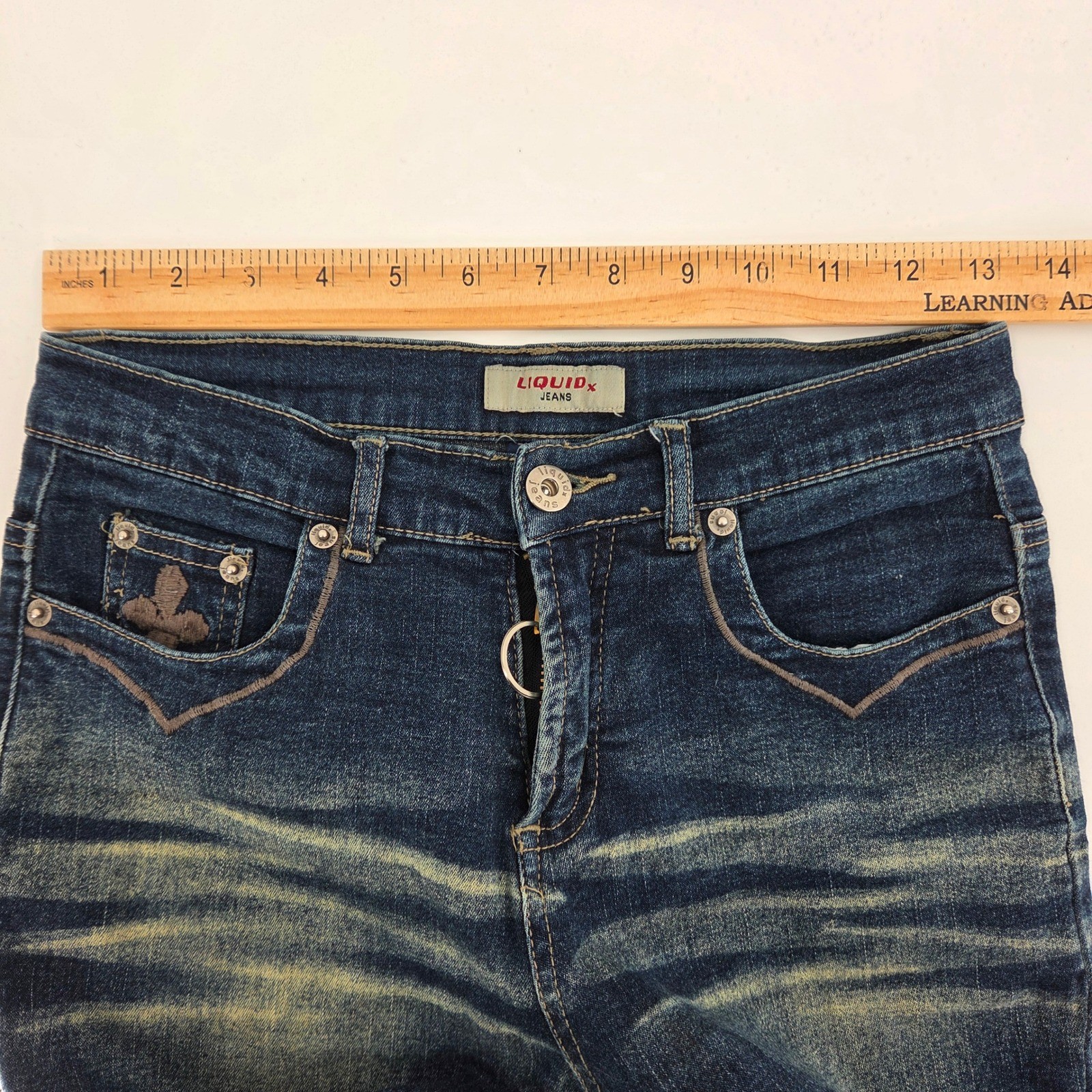 Liquid X Jeans Womens 3 Dark Wash Flare Velvet Applique Y2K Vintage Retro