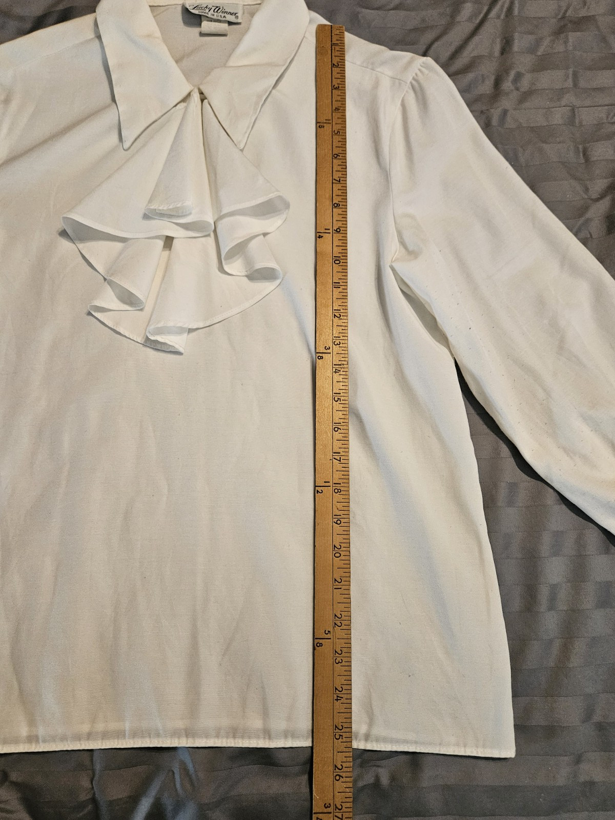 Vintage Womens White Romantic Ruffle Light Academia Blouse Sz M Lucky Winner