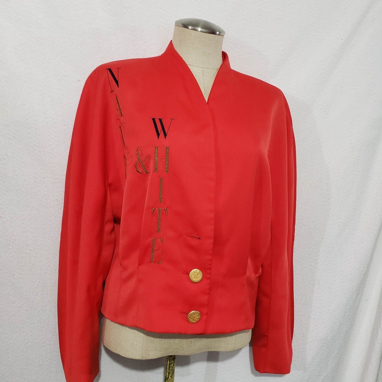 Vtg Mondi Red Wool Blend Cropped Embroidered Jacket Cardigan Germany 44/US L/XL