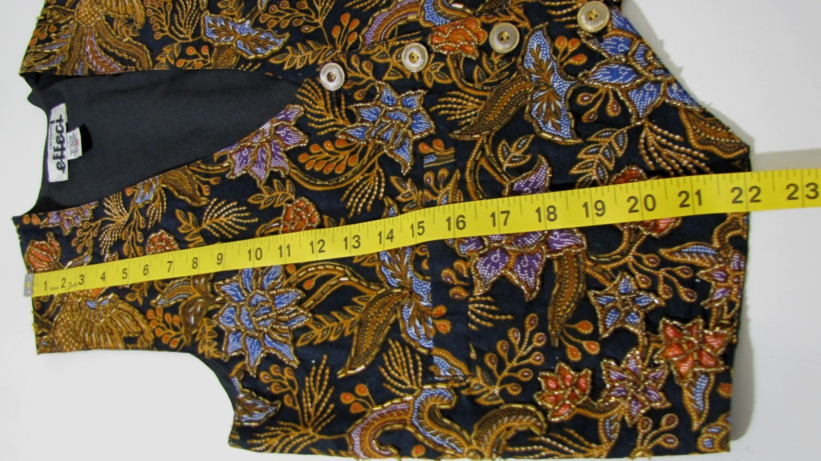 Y2K 4-button Vest Effeci Beaded Floral Lined Back-tie 100%-Cotton pockets Wm. M