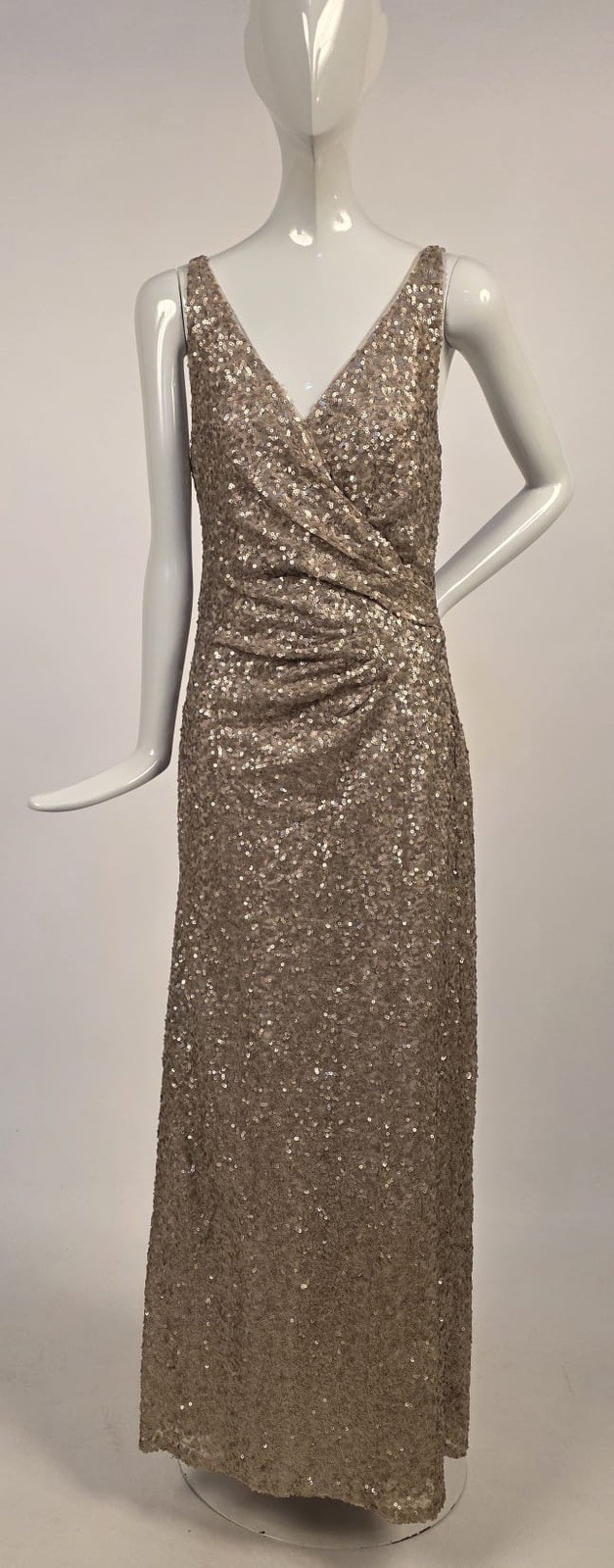 VINTAGE LATE 1990’S GOLD SEQUIN LONG EVENING DRESS BY RALPH LAUREN SIZE 10