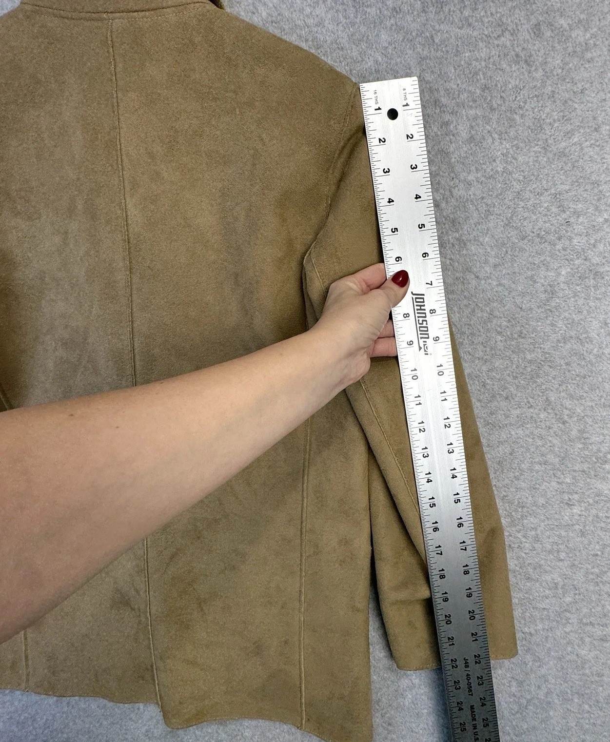 VTG Harve Benard Faux Suede Long Jacket Tan Brown Size 4 Western Open Front