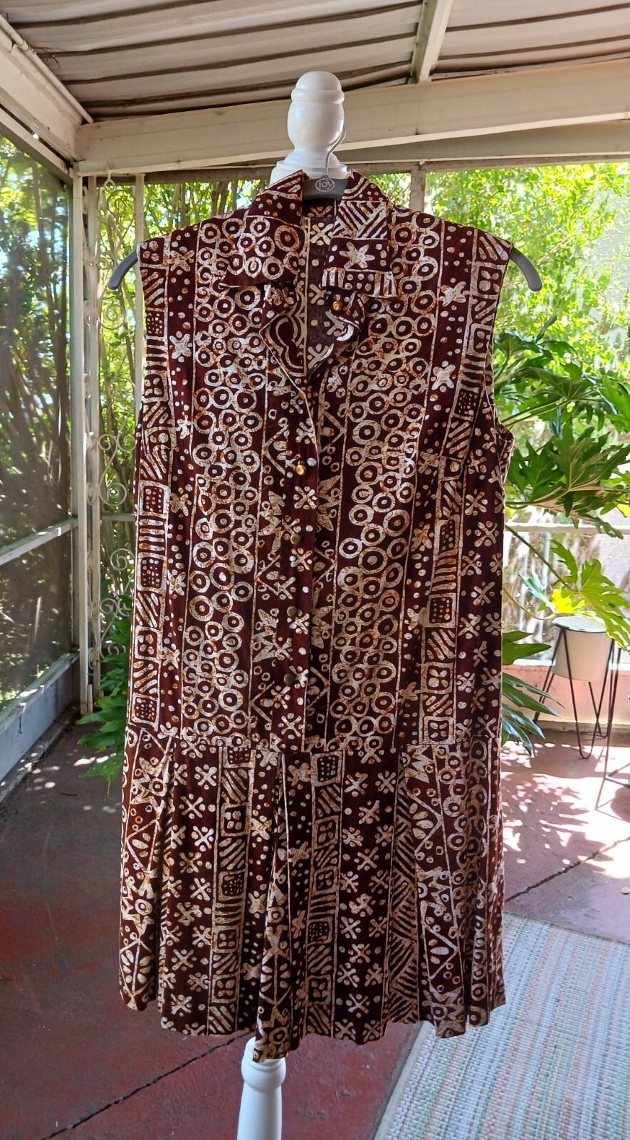 Vintage 1960’s Hawaiian Brown Cream Romper Dress Culotte Shorts Sleeveless S