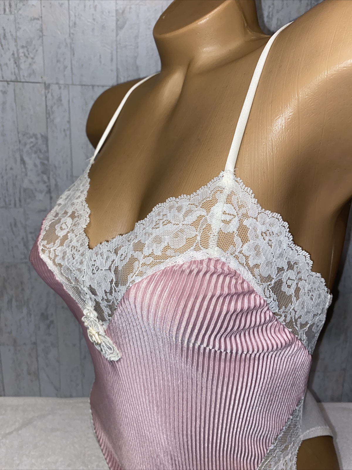 VTG Teddy DELICATES Nylon Lace Body Play Suit One Piece Corset Top Romper #L77