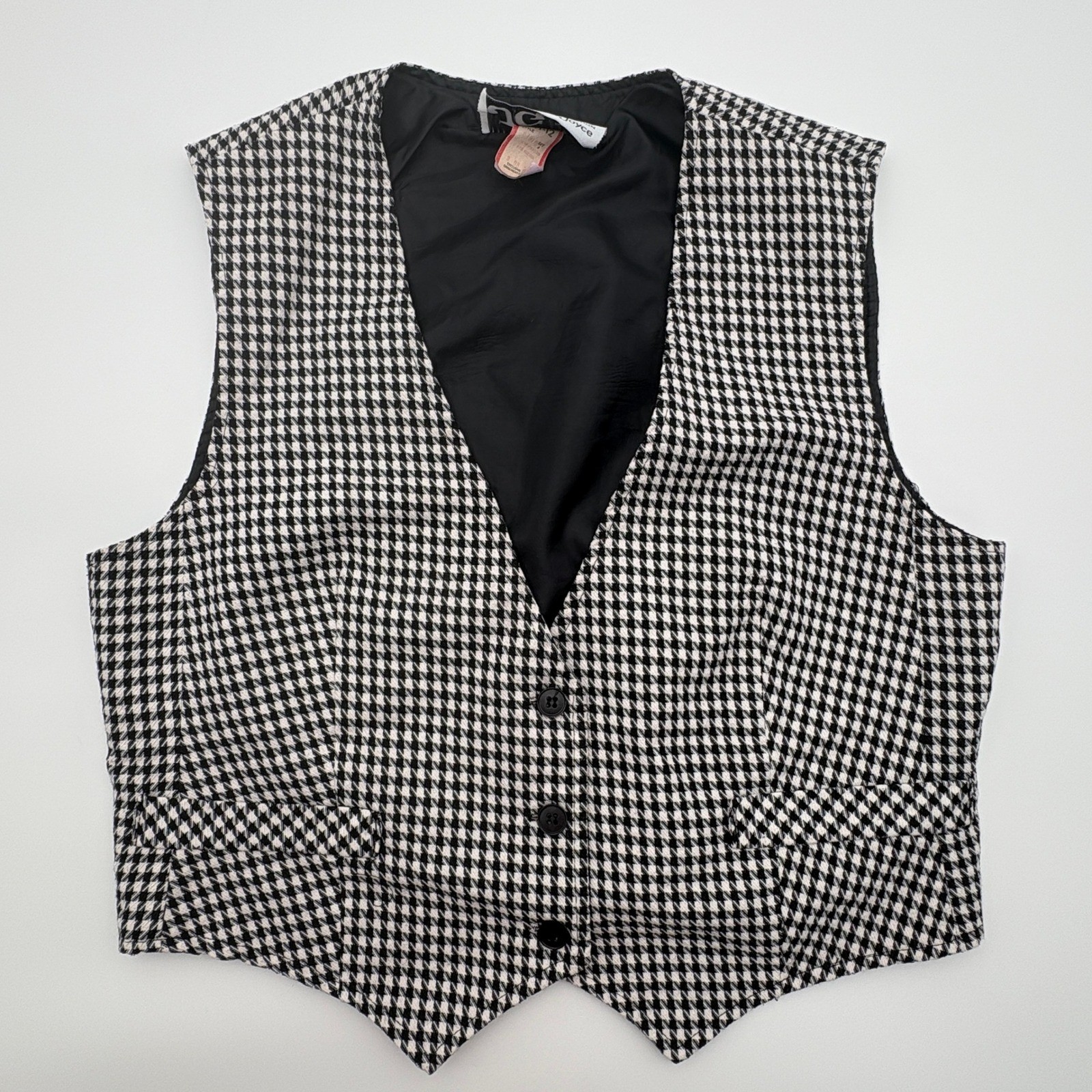 VTG JG Petite Joyce Houndstooth Vest Black White Button Front Waistcoat 11-12