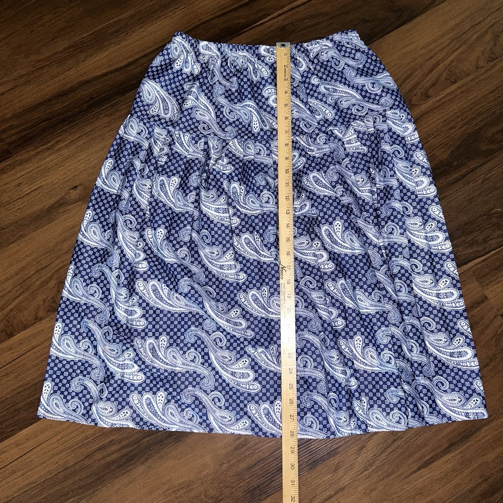 VINTAGE Earth Angel Paisley Pleated Skirt & Blouse Set USA Made Blue White 16W