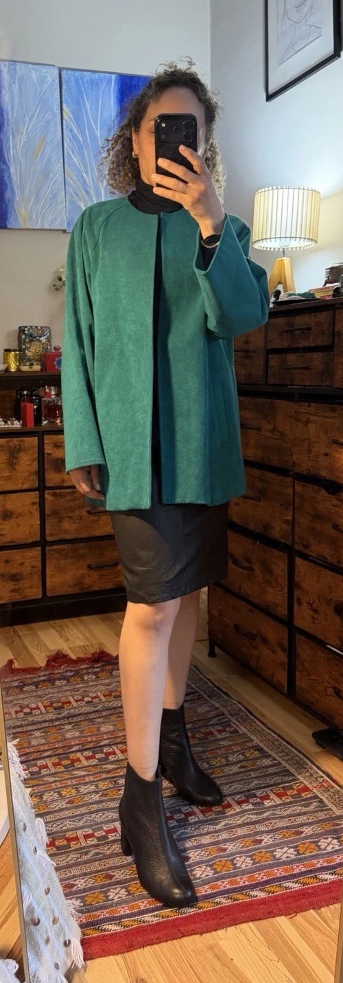 Vintage Ultrasuede Teal Open Front Jacket Made USA Minimalist Coat 8
