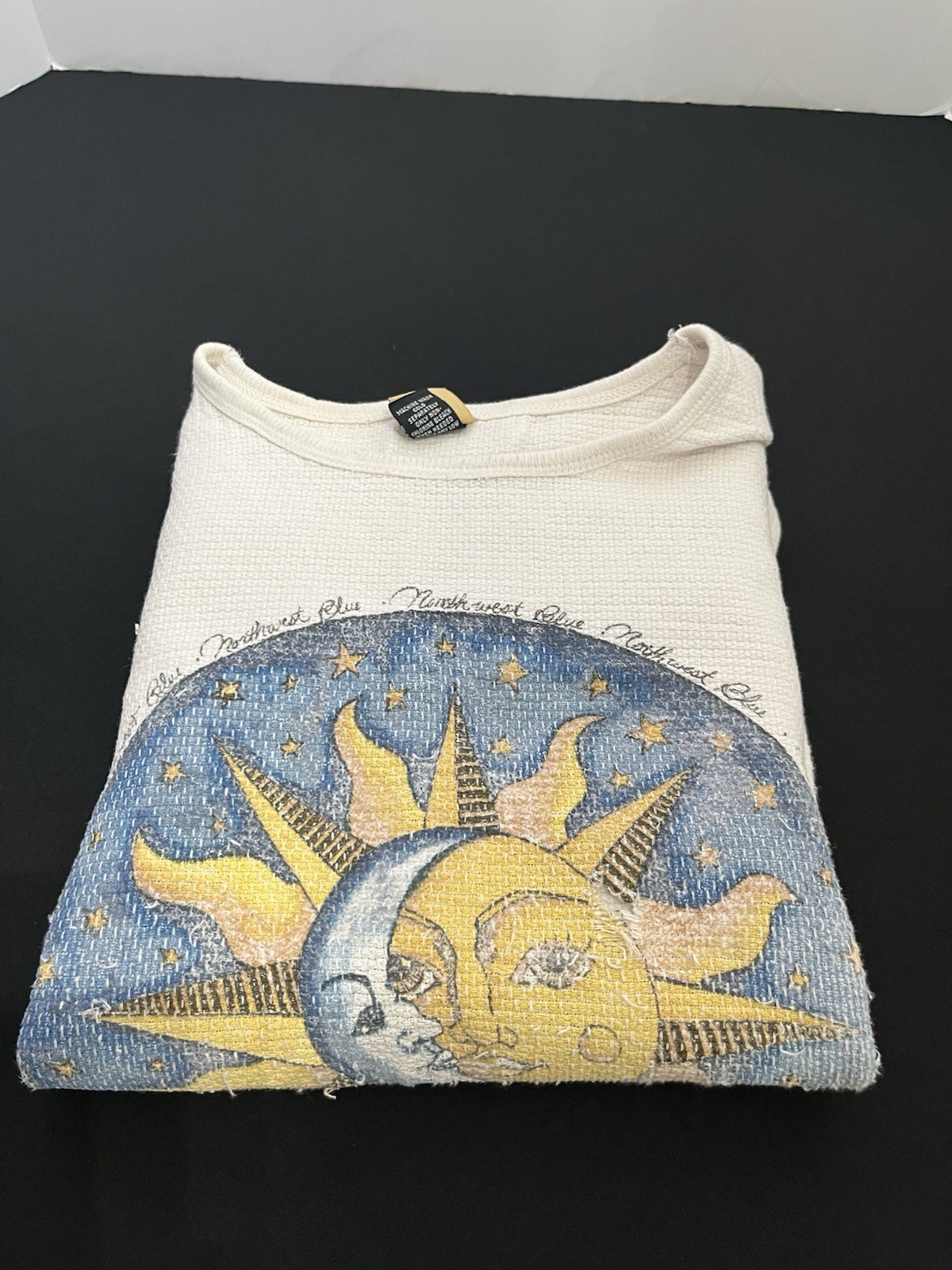 Vintage 90s Northwest Blue Celestial Tapestry Shirt Sun Moon DISTRESSED/AS-IS