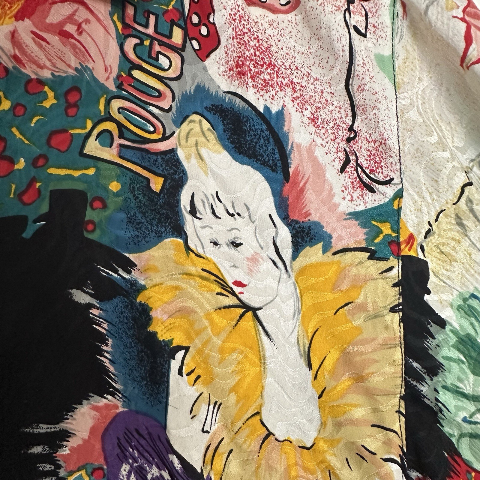 Vintage 80s Jerri Sherman Collection Silk Colorful Moulin Rouge Blouse Size 8