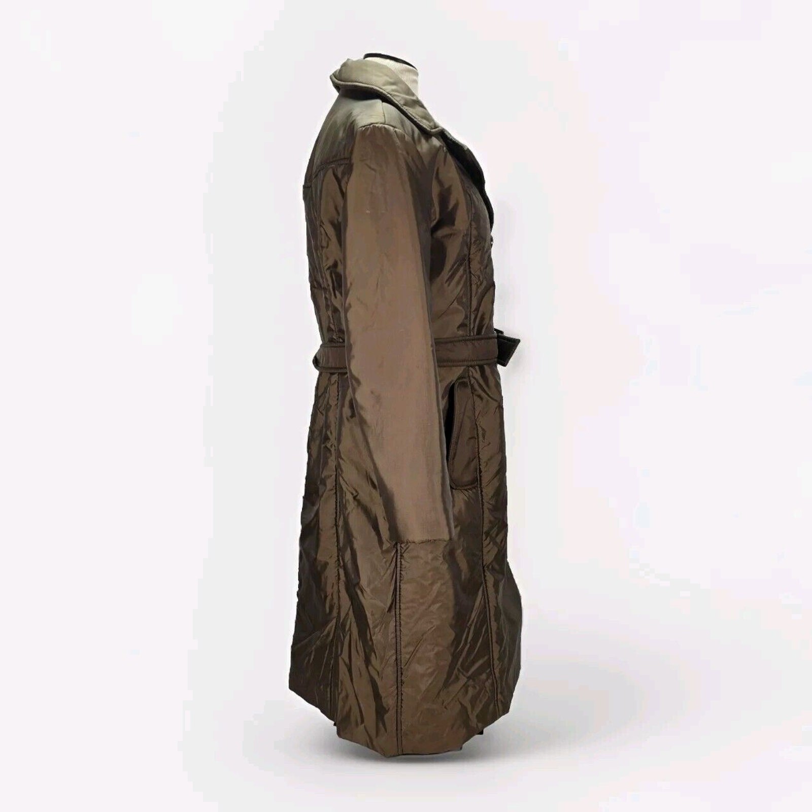 Vintage Bromleigh 14 Brown/bronze Trench Long Coat Jacket Belted Lightweight