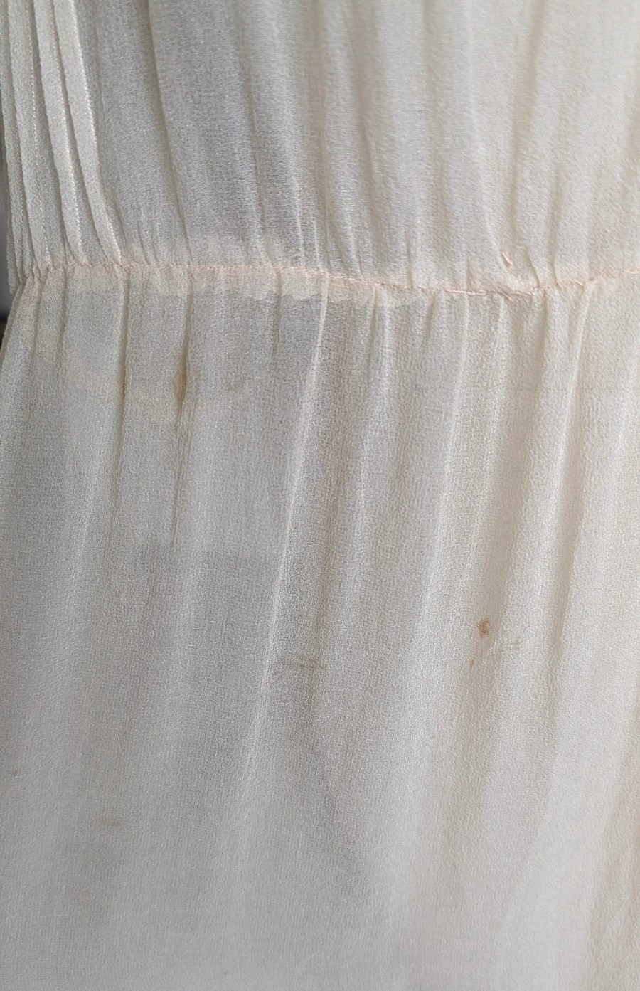 Antique 1920s silk beaded sheer dress beige flapper 40″ bust bead trim