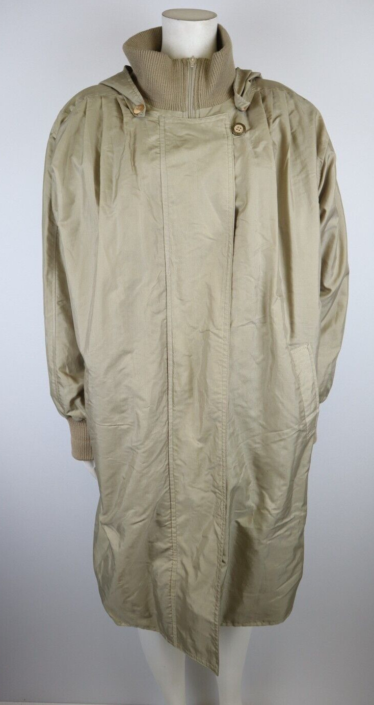 VINTAGE 80S 90S WOMEN’S BEIGE COAT – MONICA GRAY – REMOVABLE LINER & HOOD – S