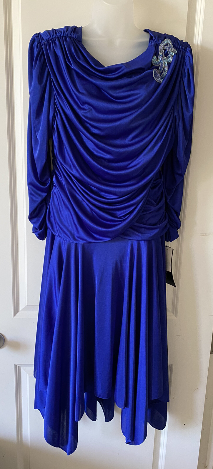 David Rose Vintage Saphire Blue 80s Rushed Dress NWT Deadstock made in USA 14