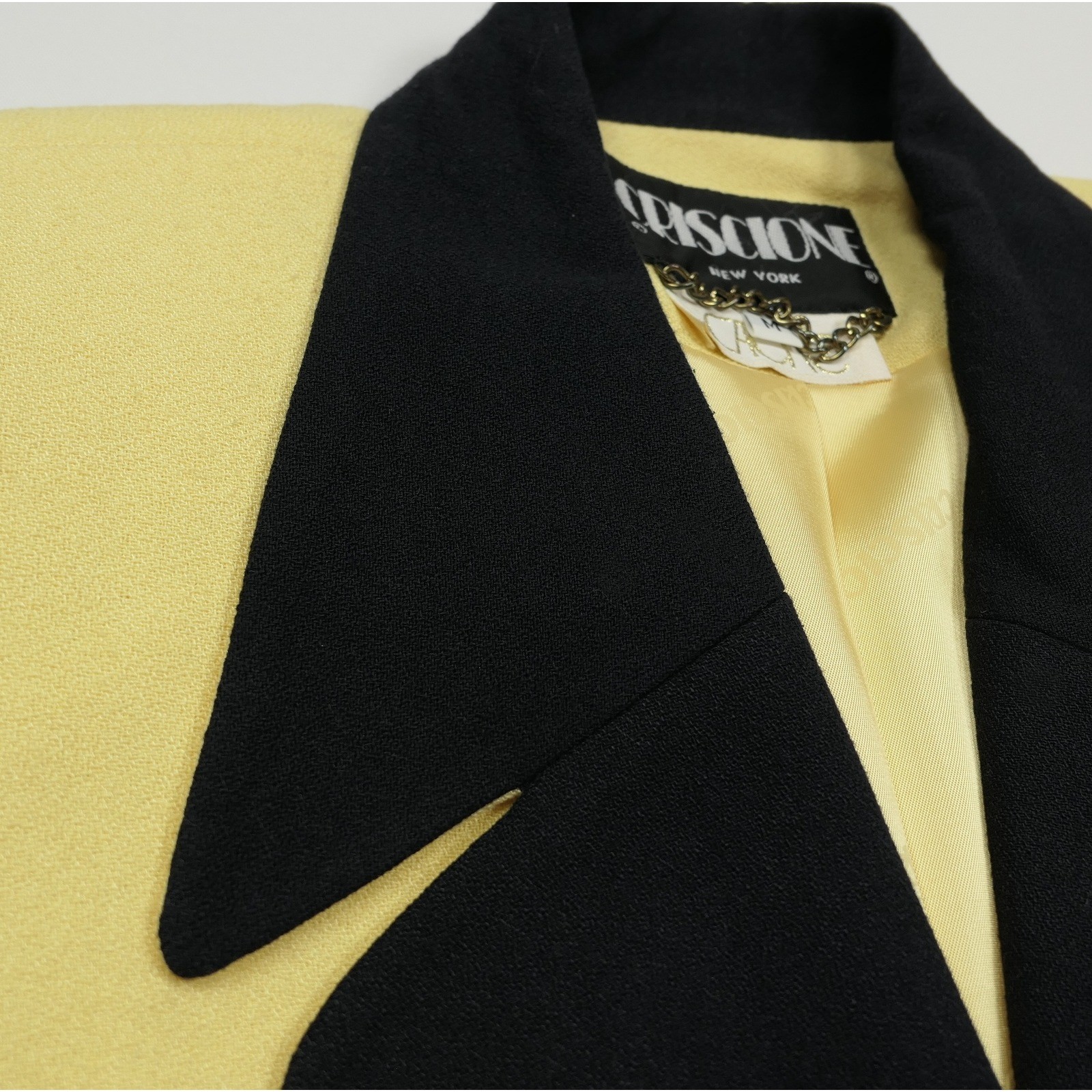 VTG Criscione x Cache Yellow Crepe Colorblock Power Blazer Women M Oversized 80s