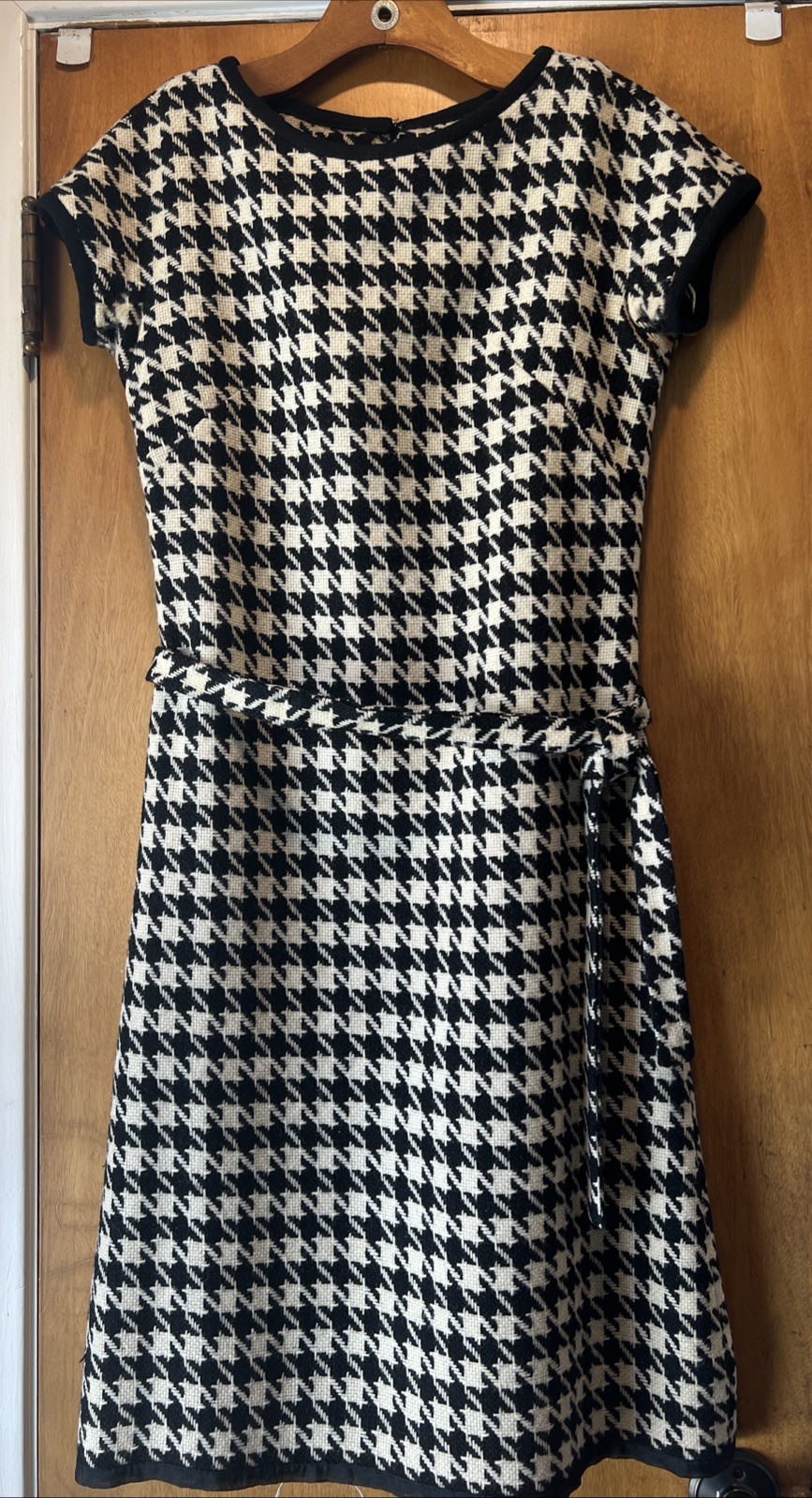 David Crystal Fashion Houndstooth Dress VTG Size 10 Wool? Julius Garfinckel Belt