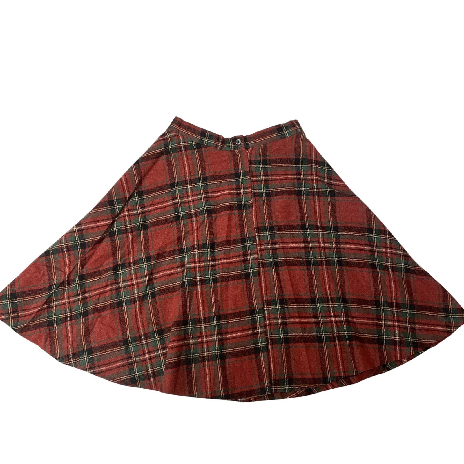 Vtg 60’s Red Green TARTAN MIDI Thick Wool Tweed MOD A Line Flared Skirt 28 XS
