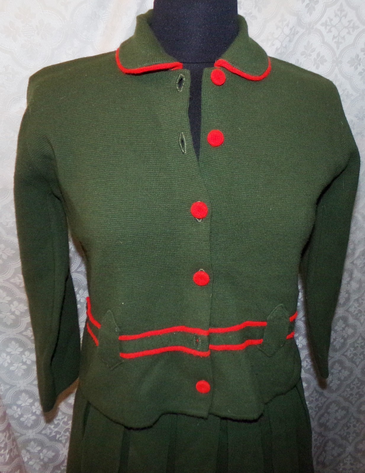 Piccolino American Edition M Gino Paoli Skirt Suit Womens Vtg Knit Olive Green